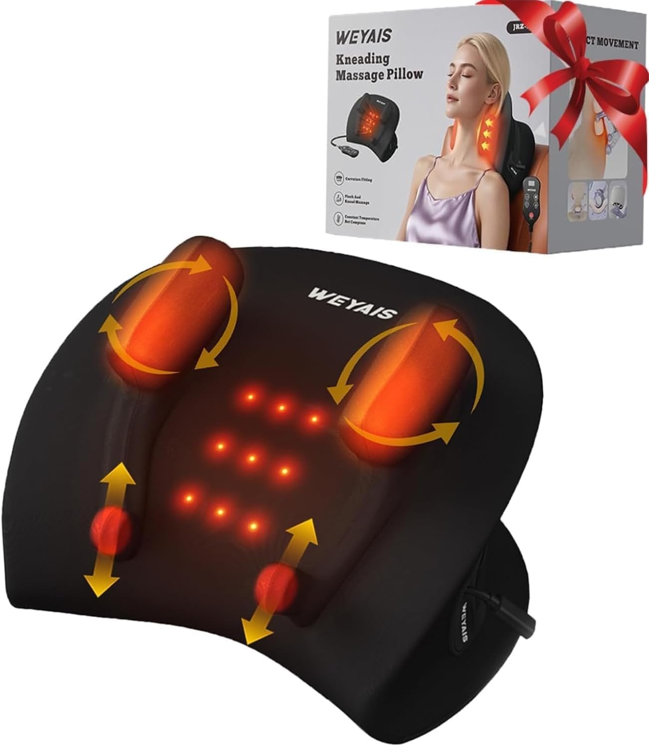 Neck Massager Pillow, Neck and Shoulder Relaxer with Heat, 3 Modes and Strengths, Neck Massager for Pain Relief Deep Tissue, Remote Control, Gifts for Mom Dad Friends, Black01