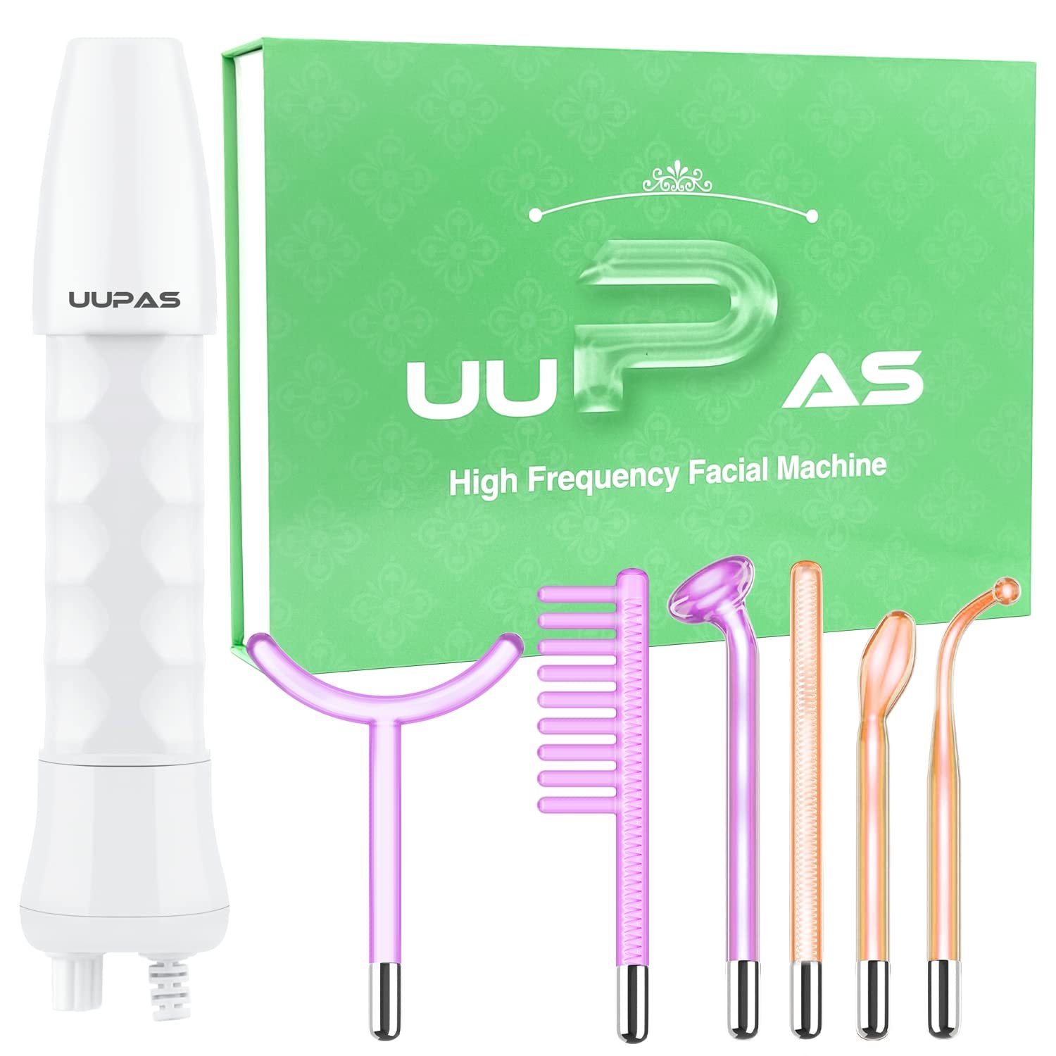 High Frequency Facial Wand – UUPAS Portable High Frequency Facial Machine with 6 Pcs Different Tubes（Orange & Purple）