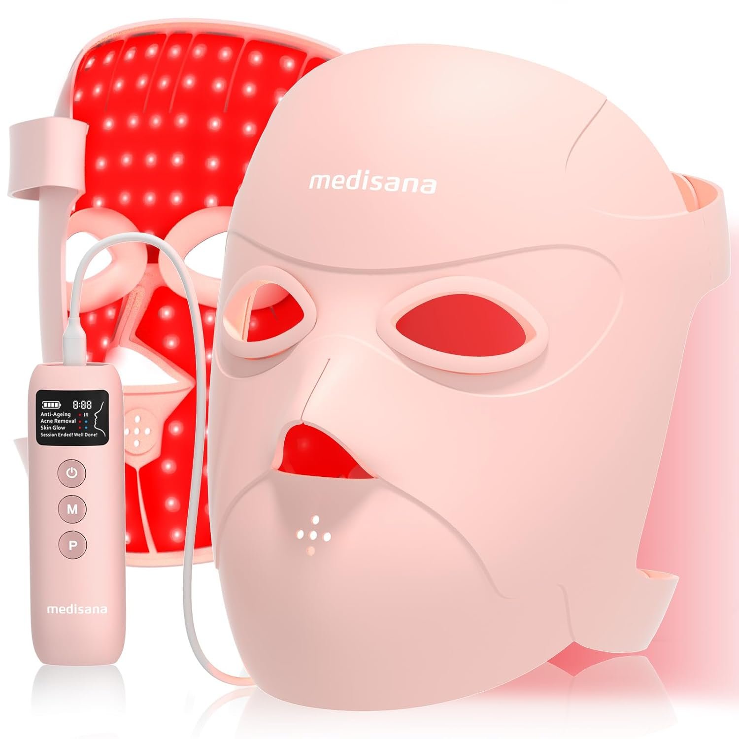 Medisana 3D Red Light Therapy Mask for Face, 336 LEDs Light Therapy Mask with 3 Modes – NIR 830nm, Red 630nm, Blue 415nm – Cordless & Rechargeable LED Face Mask for Home, Skincare Gifts for Women Mom