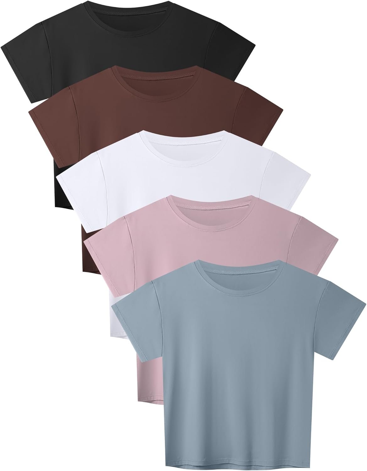 HOPLYNN 5 Pack Womens Loose Fit Crop Top Short Sleeve Crew Neck T Shirts Workout Athletic Running Yoga Gym Casual Tees