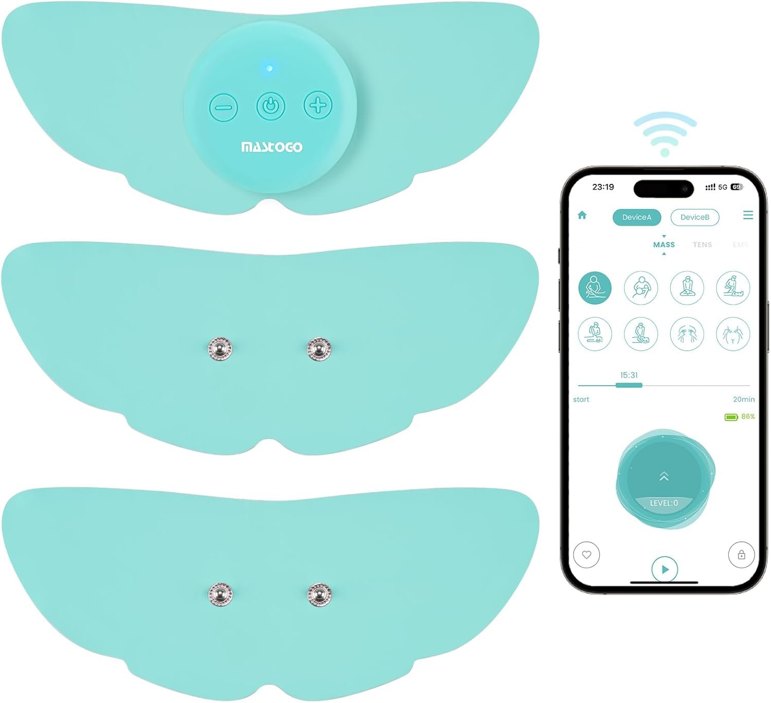 Wireless Tens Unit Muscle Stimulator for Pain Relief, 26 Mode 25 Intensity APP Controlled Bluetooth Wireless TENS & EMS Muscle Stimulator – Used to Relieve Pain in All Parts of the Body (Blue)
