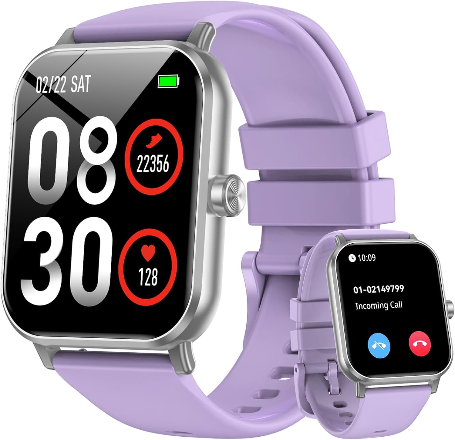 Smart Watch for Men Women, 1.85″ HD Fitness Tracker with Bluetooth Calls, 24/7 Heart Rate/Sleep Monitor, 130+ Sport Modes, 5 ATM Waterproof, Pedometer, Calories, Smartwatch for Android iOS (Purple)