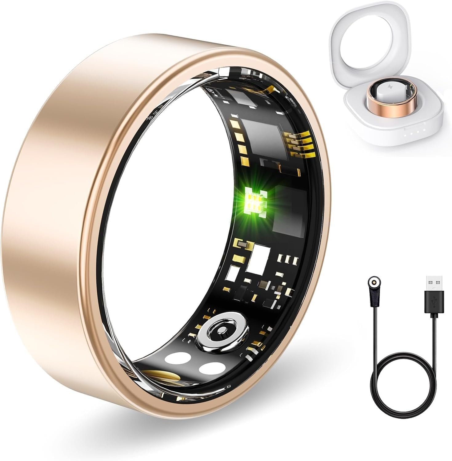 FKGZJF Smart Rings for Women Men, Fitness Ring with Heart Rate, Blood Oxygen, HRV, Stress, Sleep Tracker, Step Tracker, No Subscription Fee, lP68 Waterproof Smart Ring for iPhone & Android (Gold, 6#