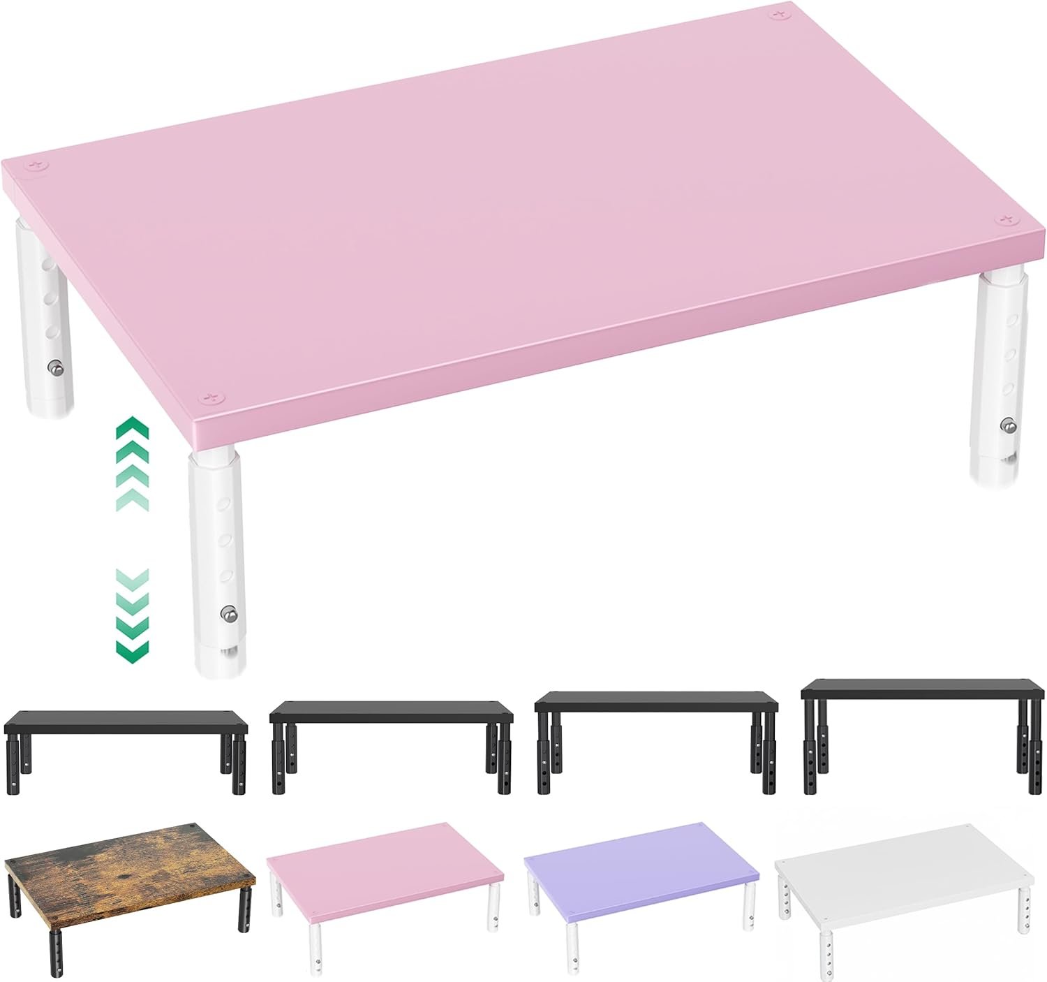 OPNICE Adjustable Computer Monitor Stand Riser for Desk, Desk Organizer & Office Decor for Women, Laptop Stand, Office Desk Accessories & Workspace Organizers for Home Office, Pink Wood
