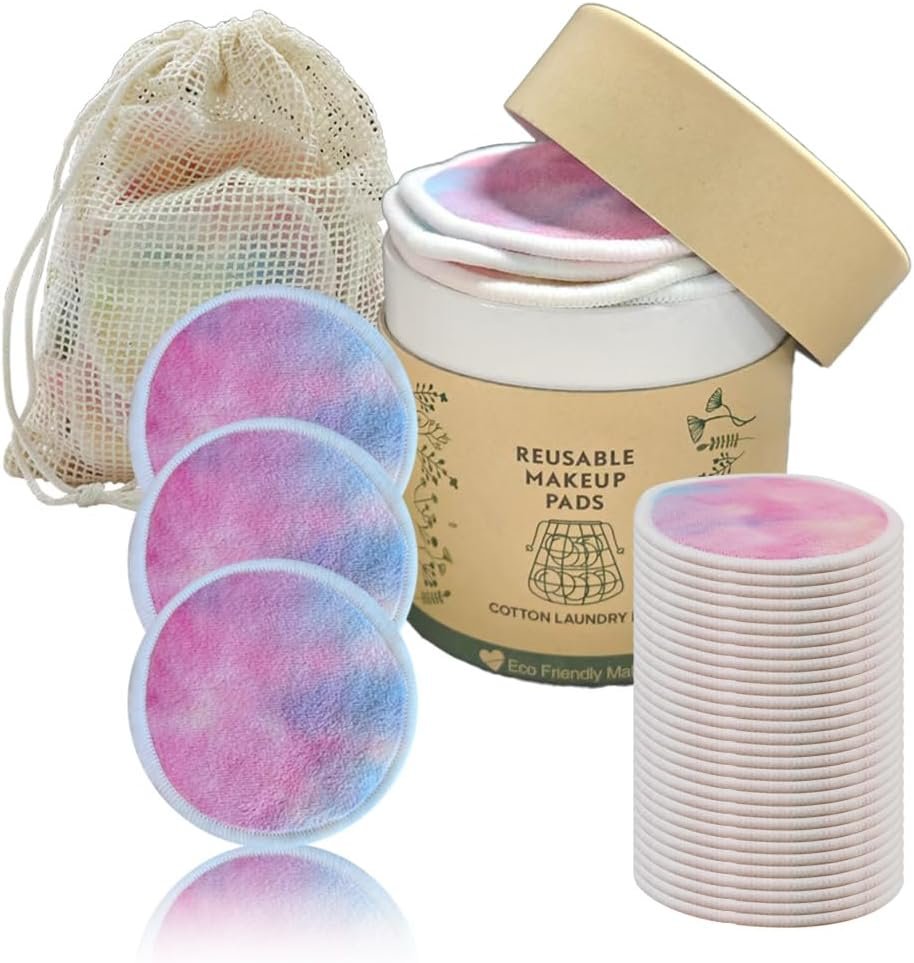 28 Pack Reusable Cotton Rounds with Washable Laundry Bag and Round Box|Travel Essentials for Skincare, Makeup Remover Pads and Storage|Reusable Makeup Remover Pads Colorful