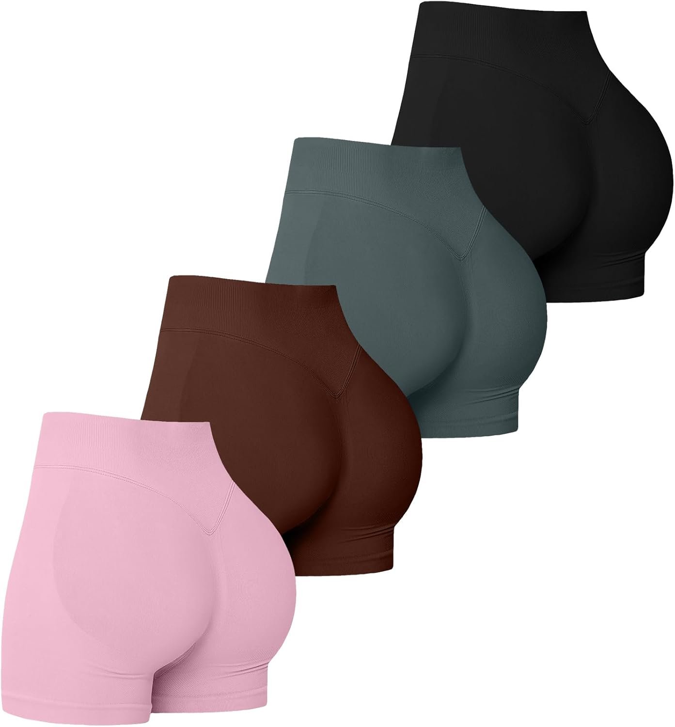 4 Pack Women Workout Gym Impact Shorts Seamless Scrunch Butt Lifting Gym Yoga Shorts