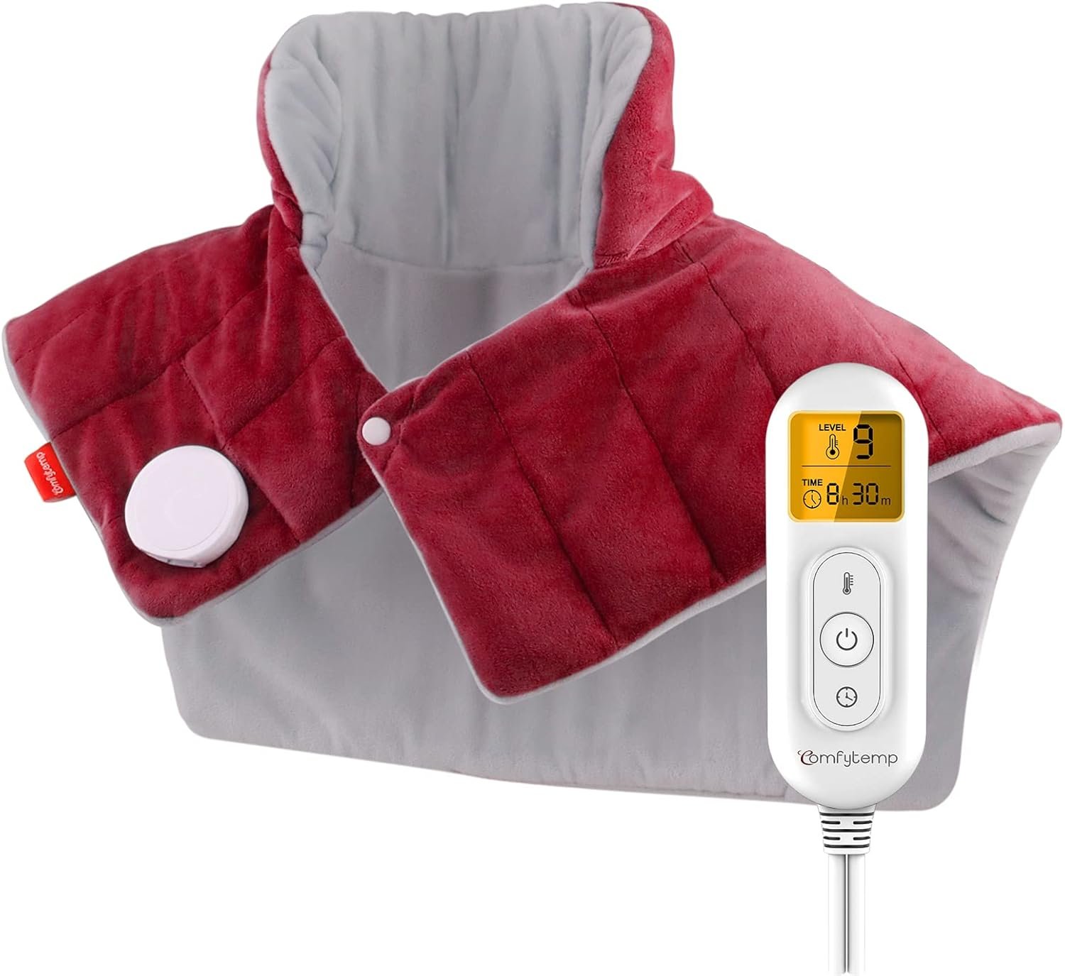 Comfytemp Heating Pad for Neck and Shoulders and Back, 2.6lb Weighted Electric Heating Pads FSA Eligible, Mothers Day Gifts for Mom Women Her, HSA Large Heated Wrap – 9 Heat Settings & 11 Timers, Red