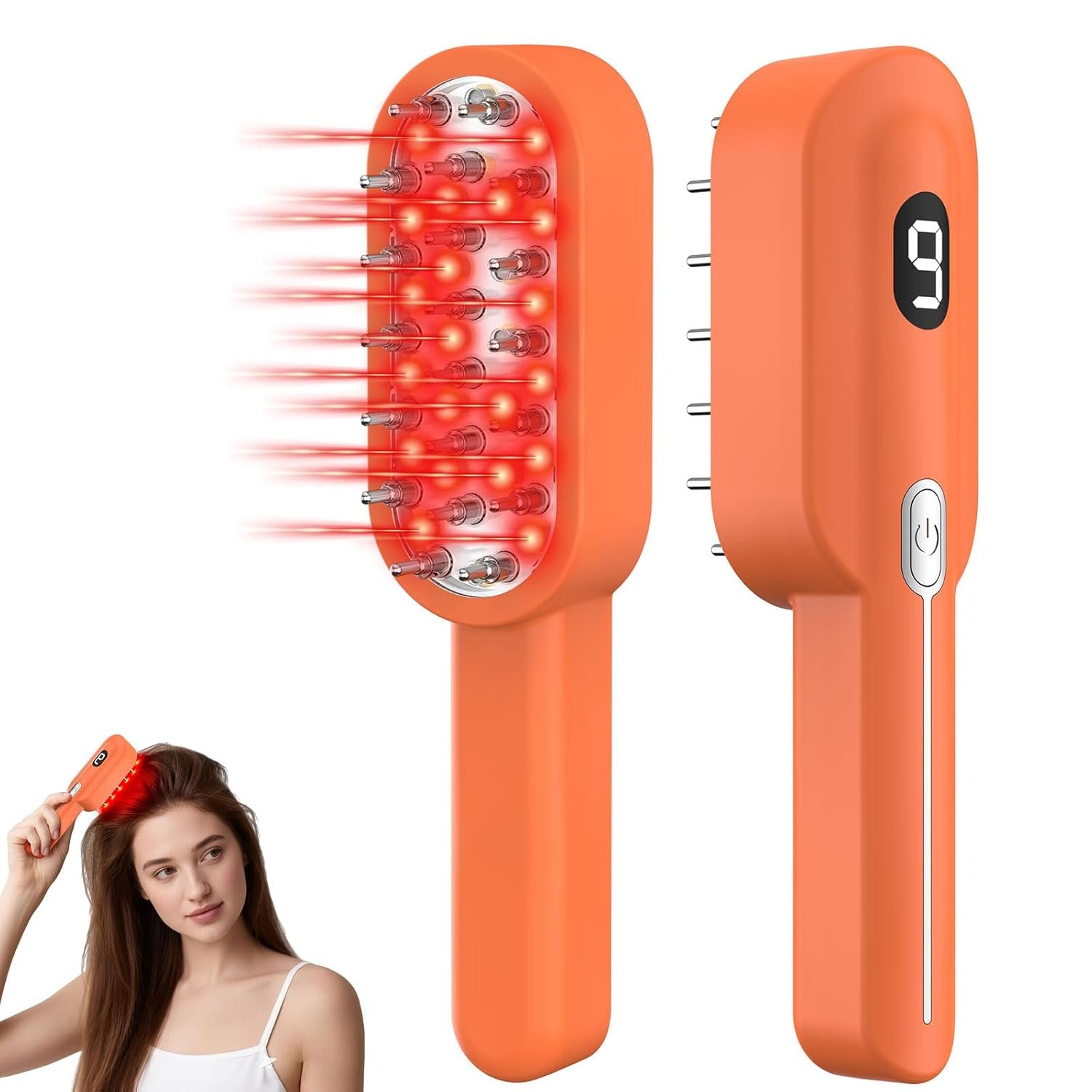 Red Light Therapy Scalp Comb with Laser & Infrared Light, 5 Modes Vibration Scalp Massager with Timer Display, Red Light Hair Brush, Promote Hair Growth in Women and Men