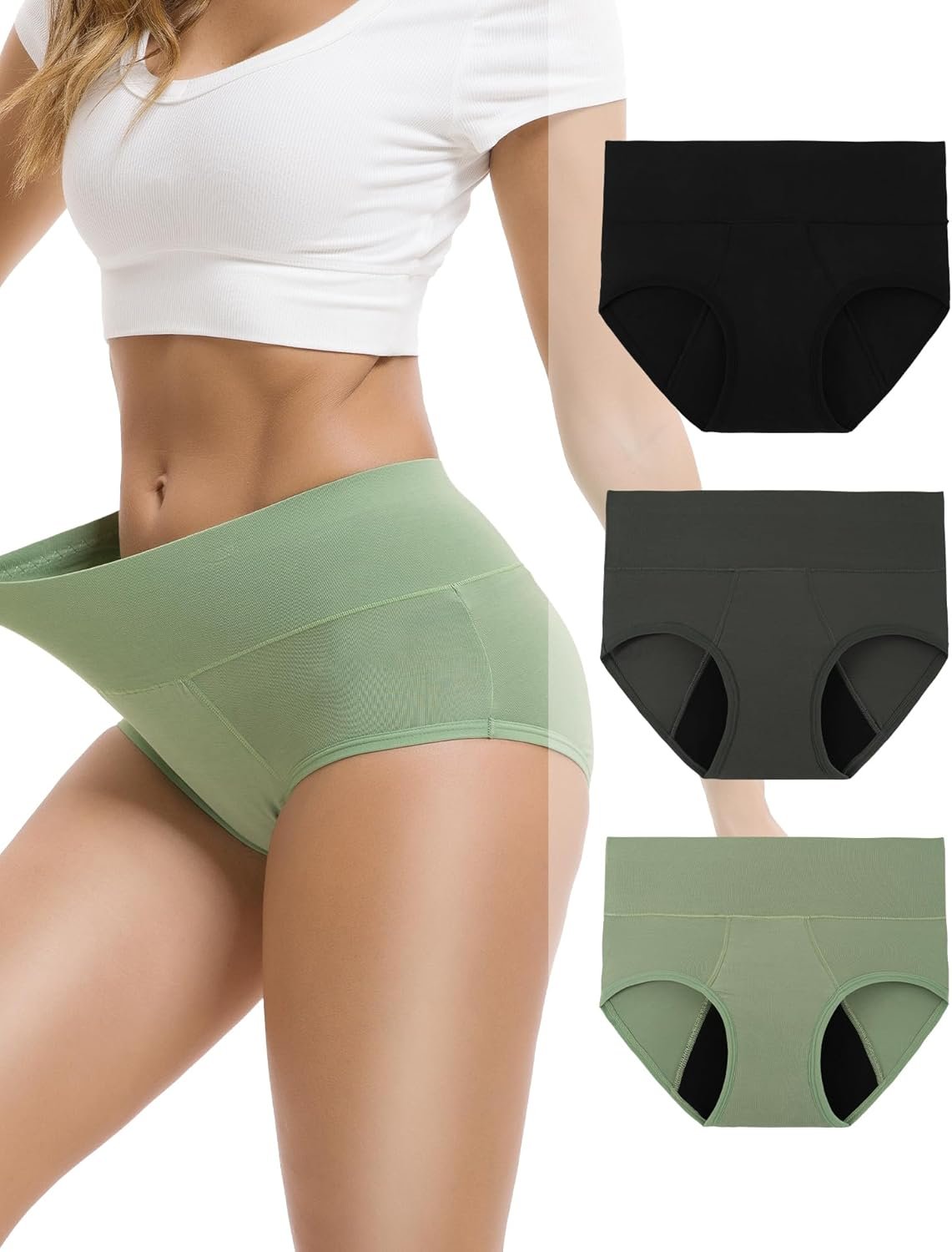 INNERSY Women’s Bamboo Viscose Heavy Flow Period Underwear High Waisted Leakproof Panties 3 Pack