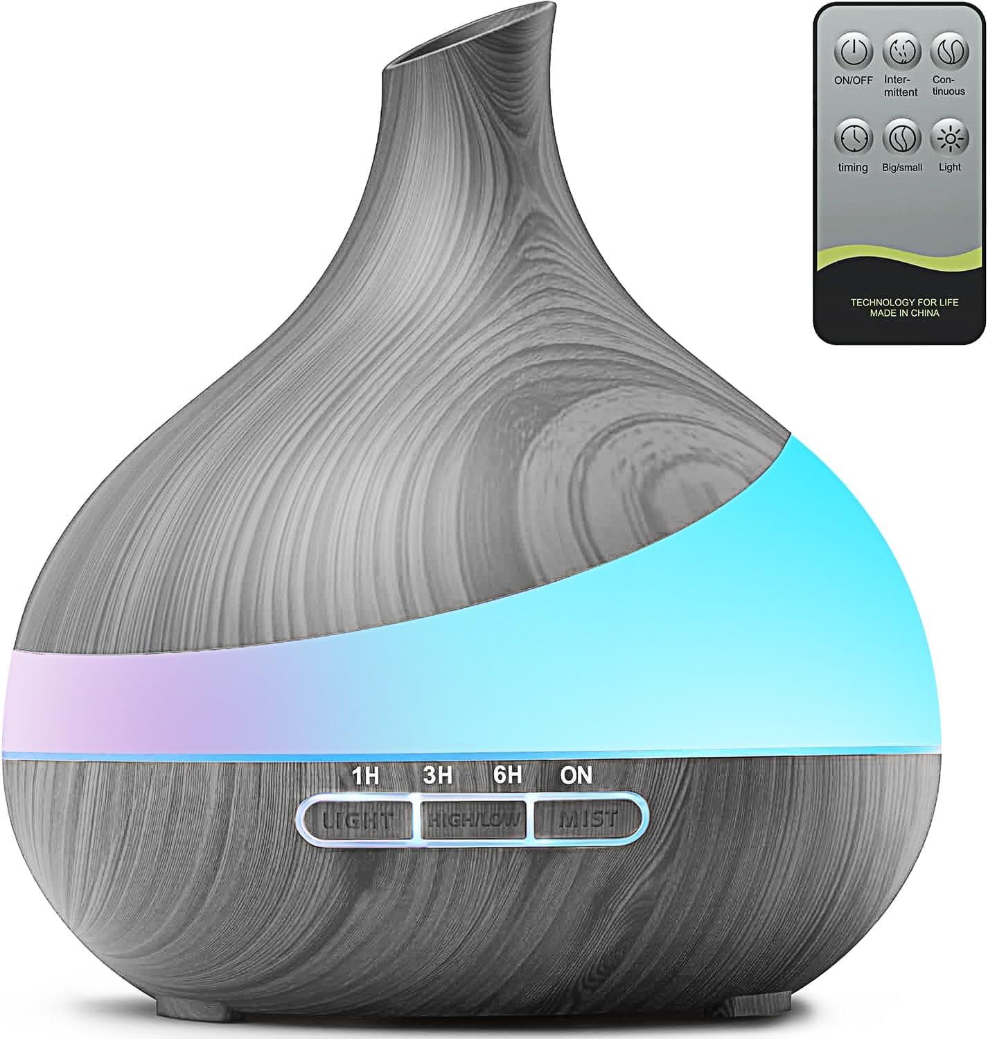 HJTHJT 500ML Essential Oil Diffuser: Aroma Diffuser with Remote Control for Hotel Spa Yoga Room – Humidifiers for Bedroom with 14 Colors LED Night Light for Kids/Women Home Relaxation
