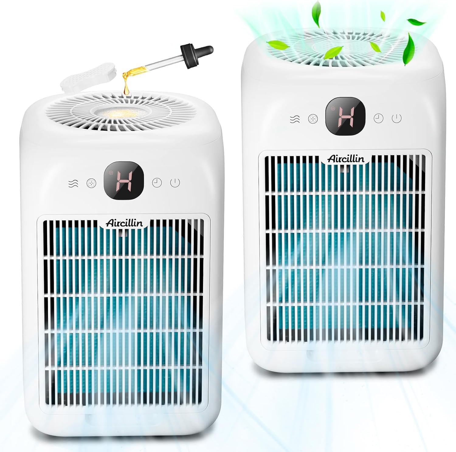 Aircillin Air Purifiers for Home Large Room, Up to 908 Sq Ft Each, HEPA Air Purifiers for Bedroom with Aromatherapy, HEPA Filter for Smoke, Pet Dander, and 99.9% of 0.1 Micron Particles 2-Pack white