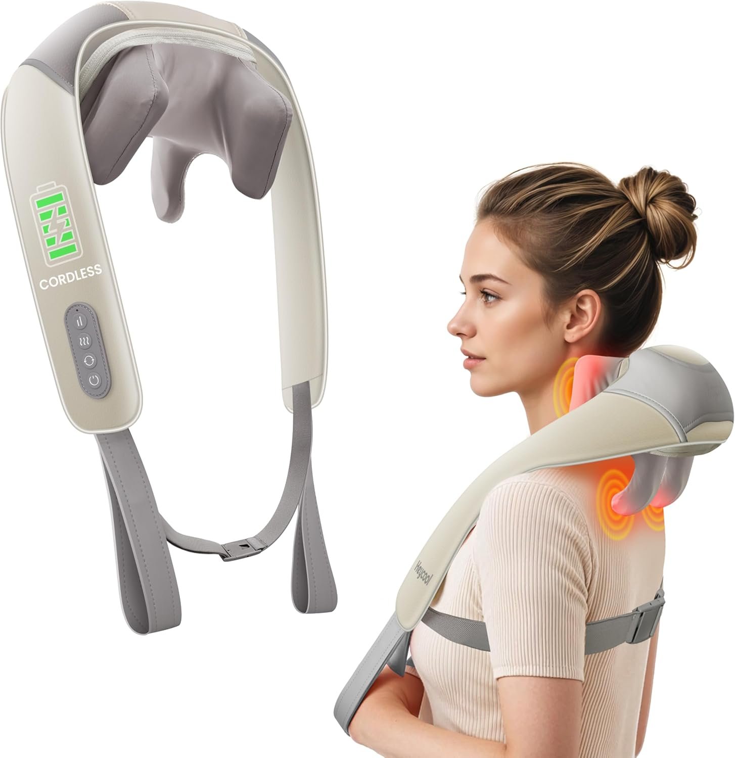 Heycool Cordless Neck Massager with Heat, FSA Eligible HSA 4D Deep Kneading Neck Shoulder Massager for Pain, Shiatsu Back Massager for Shoulder, Gifts for Women, Men