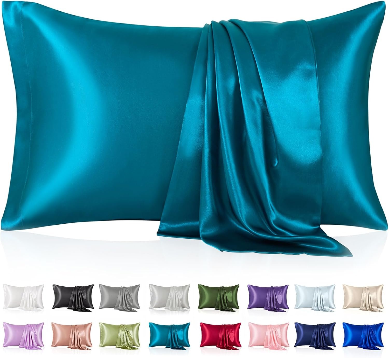 Silk Like Satin Pillowcase Standard Size, Teal Smooth and Cooling Satin-Silk Pillow Cases for Hair and Skin with Envelope Closure, Gift for Women Men, 2 Pack (20×26, Teal)