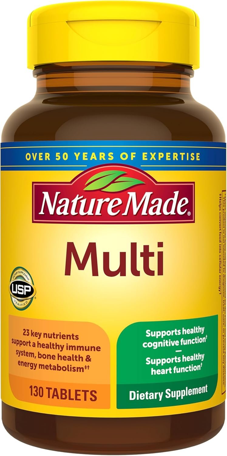 Nature Made Multivitamin Tablets with Iron, for Women and Men, Daily Nutritional Support, Multi Vitamins for Adults, 130 Tablets, 130 Day Supply