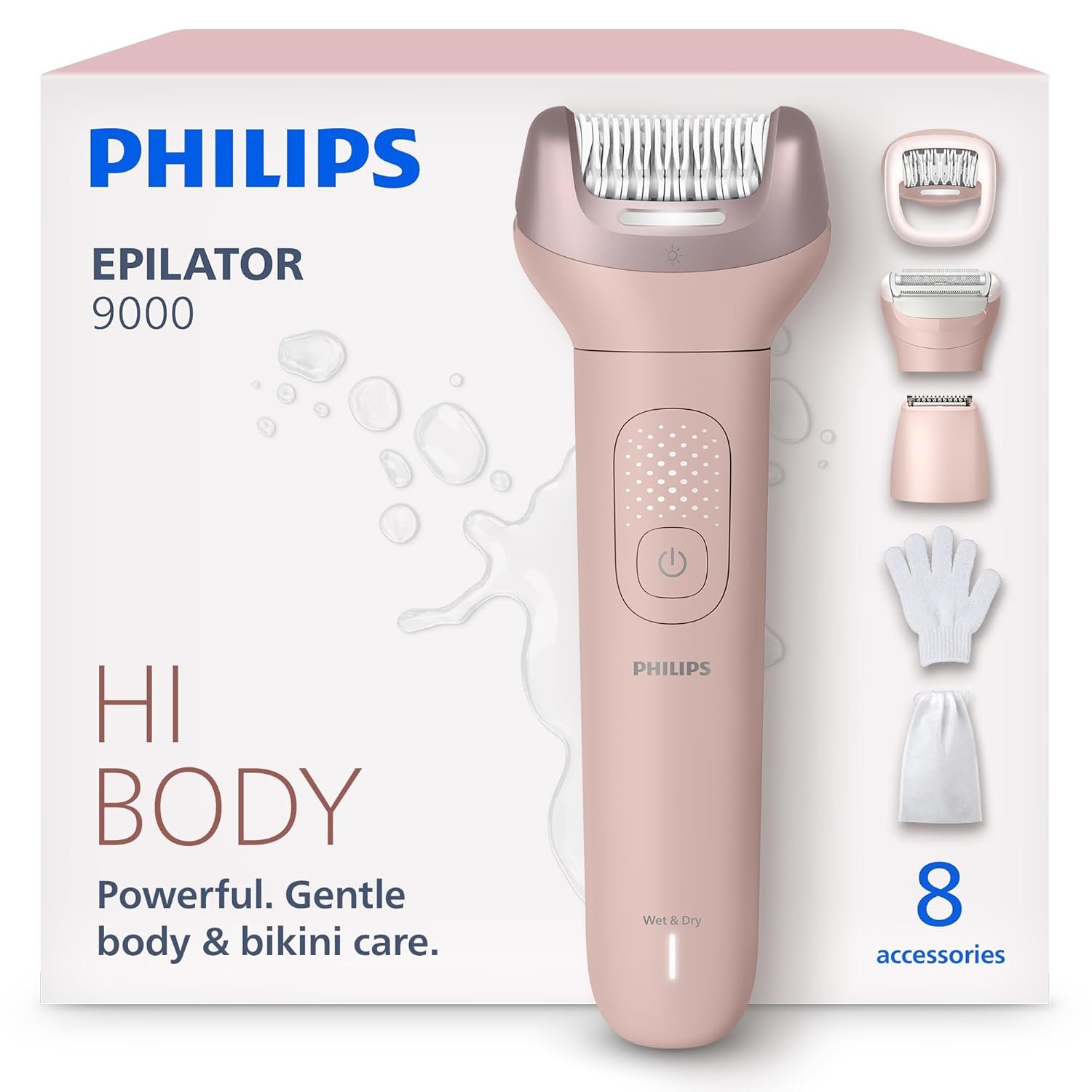 Philips Epilator Series 9000 – Cordless Wet and Dry Electric Epilator, Hair Removal for Legs, Body and Bikini, with ProGuide, 8 Accessories, 60 min. Runtime, Model BRE717/00