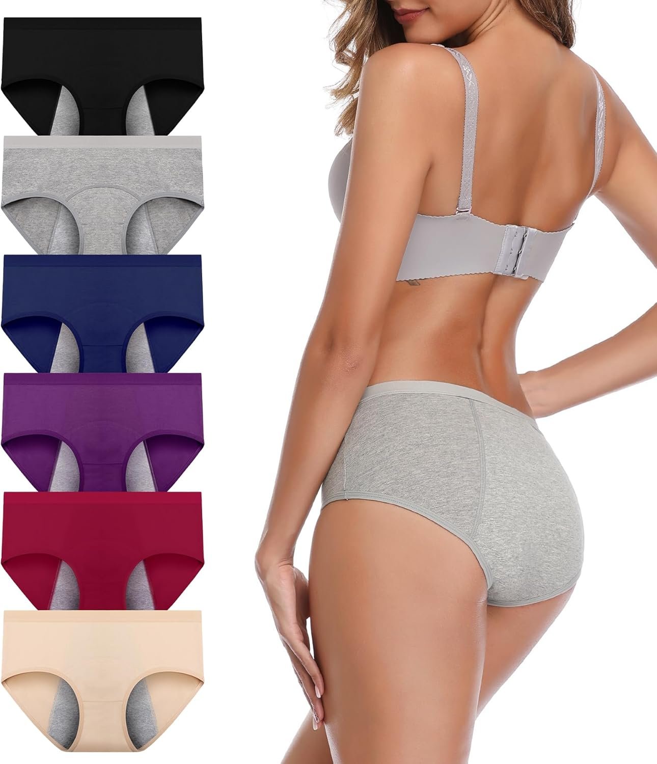 JojoQueen Period Underwear for Women Menstrual Panties Cotton Postpartum Easy Clean Teens Brief