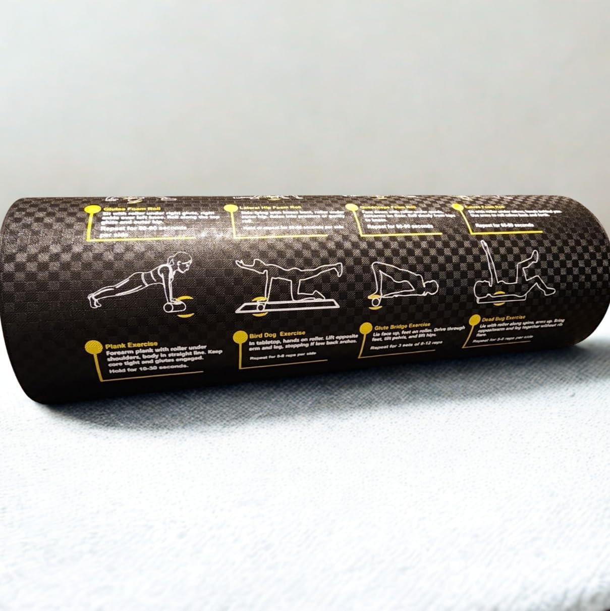 Foam Roller with Printed Exercises – 17.7”x 6” Lightweight EPE/PE Exercise Roller Foam – Includes 12 Guided Stability, Mobility & Recovery Moves – Dual Color Instructional Design