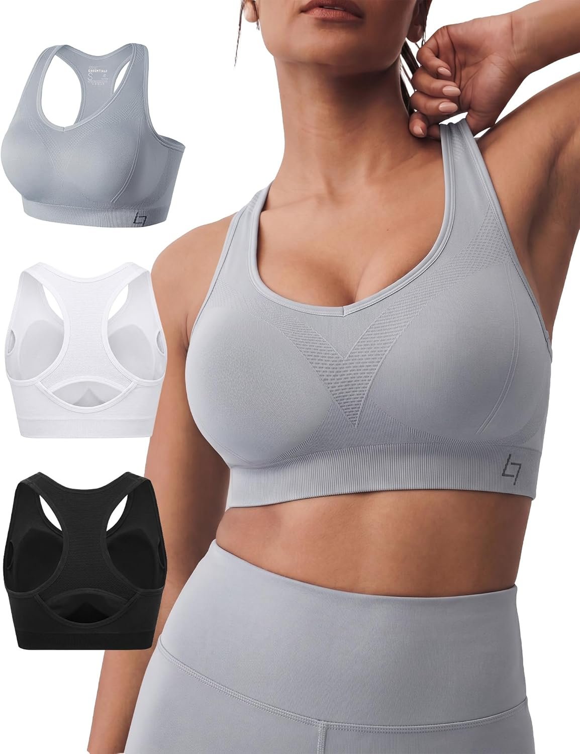 FITTIN Racerback Sports Bras for Women – Padded Comfortable Seamless Support for Yoga Workout Gym – for Plus Size Large Bust