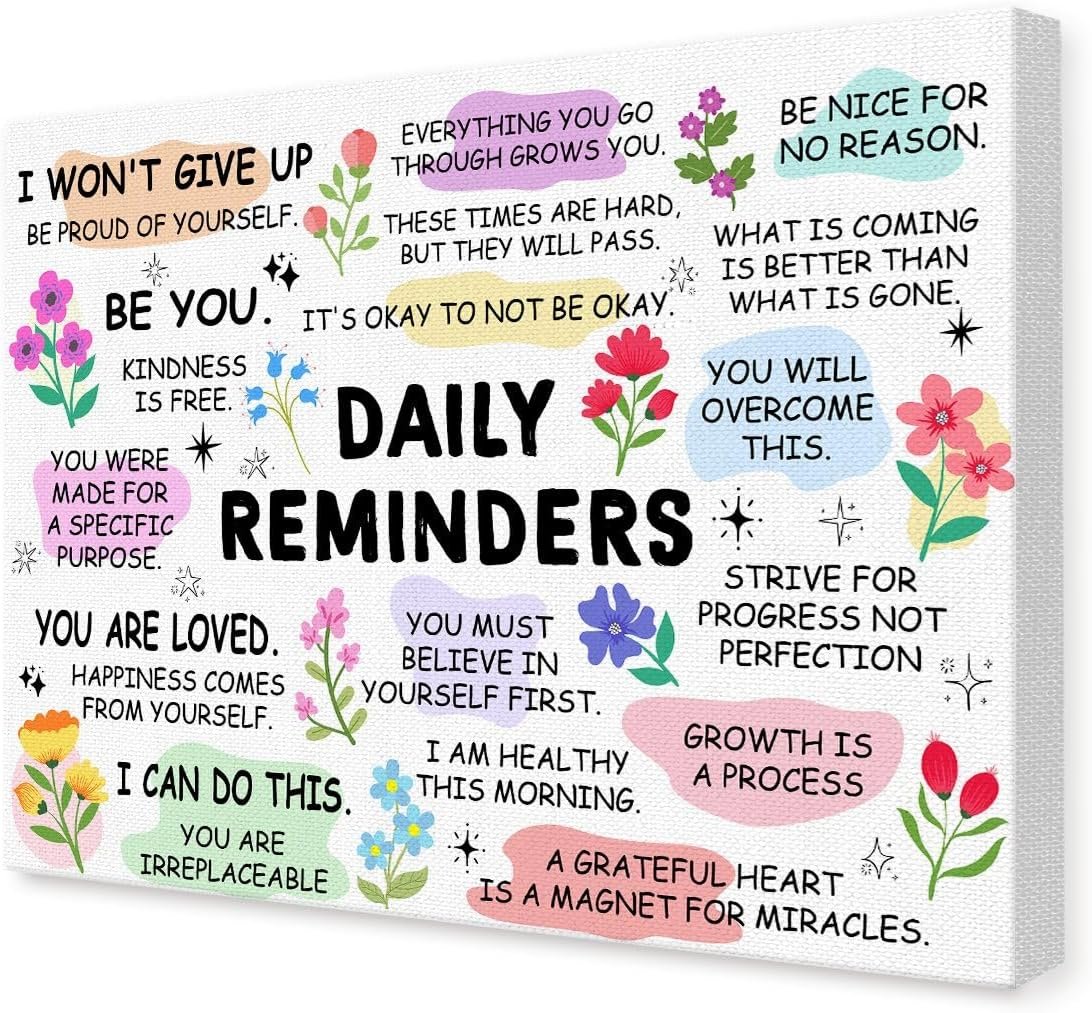 OTINGQD Daily Reminders Wall Art,Positive Affirmations Wall Decor,Inspirational Motivational Canvas Wall Art for Women 11” x 15”
