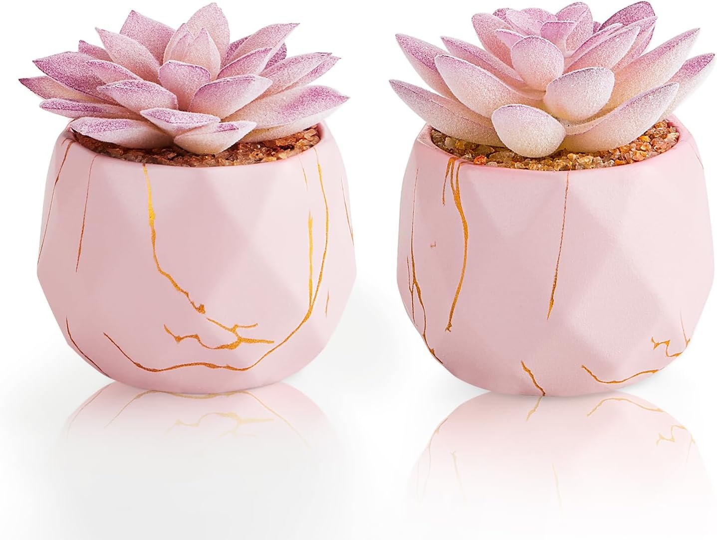 ZENIDA Artificial Succulent Plants in 2 Pink Ceramic Pots, Cute Fake Plants for Vanity Decor,Office, Desk, Bathroom, Kitchen,Bedroom, Shelves Decor for Women,Girls Gift