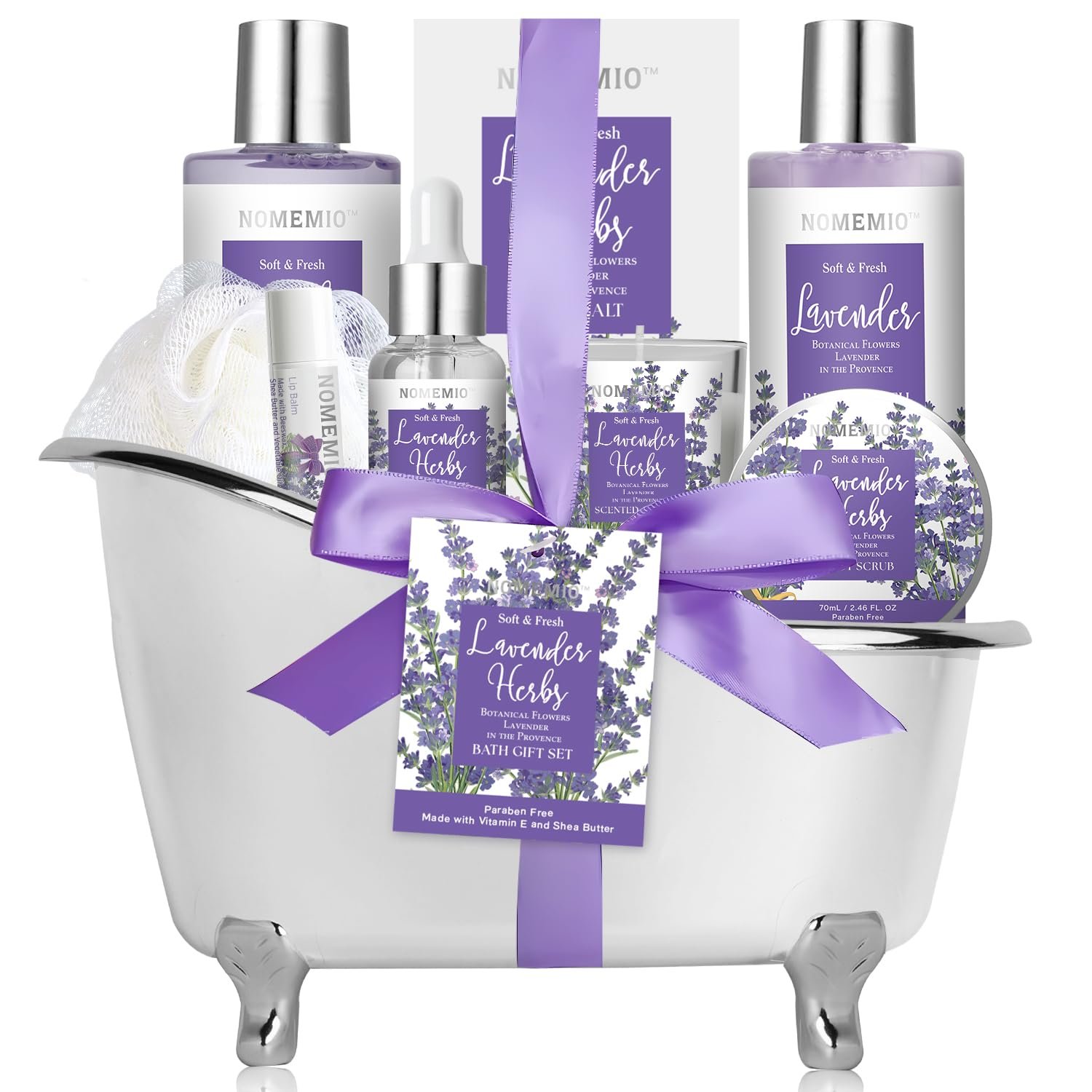 Mother’s Day Gift, Spa Gift Basket for Women, 8pcs Lavender Spa Kit Set with Body Wash, Bubble Bath, Scrub, Bath & Beauty Skin Care Gift Sets, Christmas Gifts Set for Women, Her, Mom