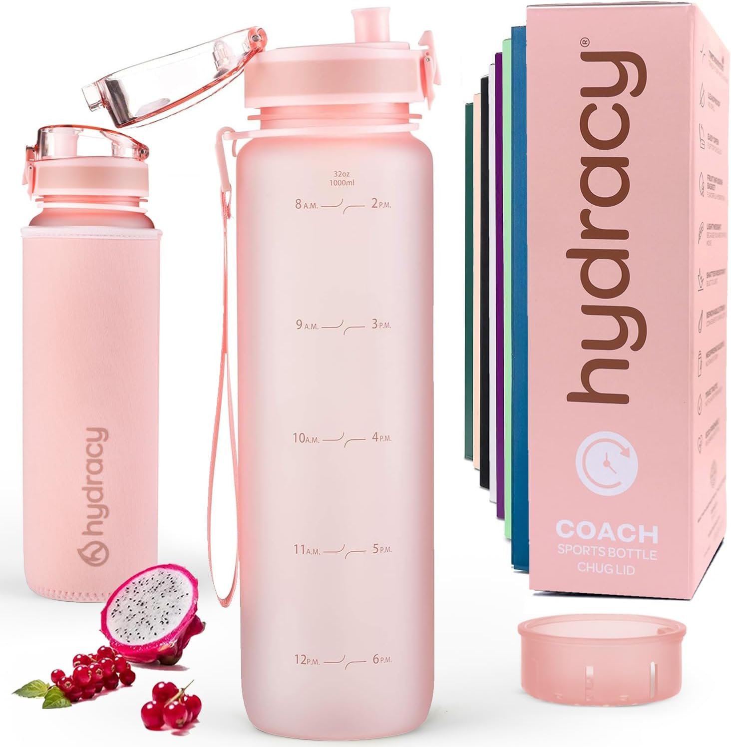 Hydracy Water Bottle with Time Marker -Large BPA Free Water Bottle & No Sweat Sleeve -Leak Proof Gym Bottle with Times to Drink – Ideal for Fitness Sports & Outdoors