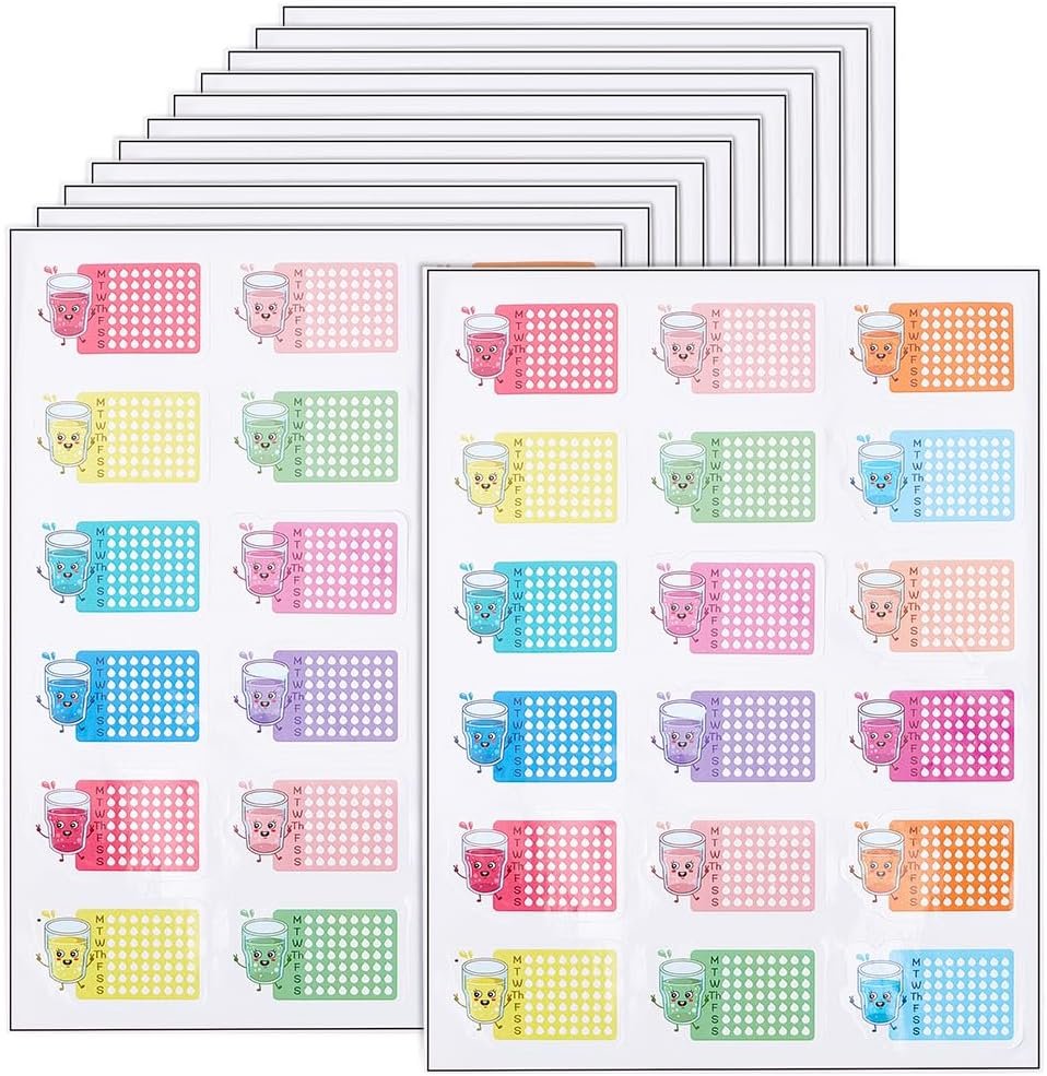 BENECREAT 216pcs Hydration Planner Stickers 9.5×7.1inch Paper Water Tracking Labels Mixed Color Daily Habit Trackers for Wellness Journal & Personal Organizer