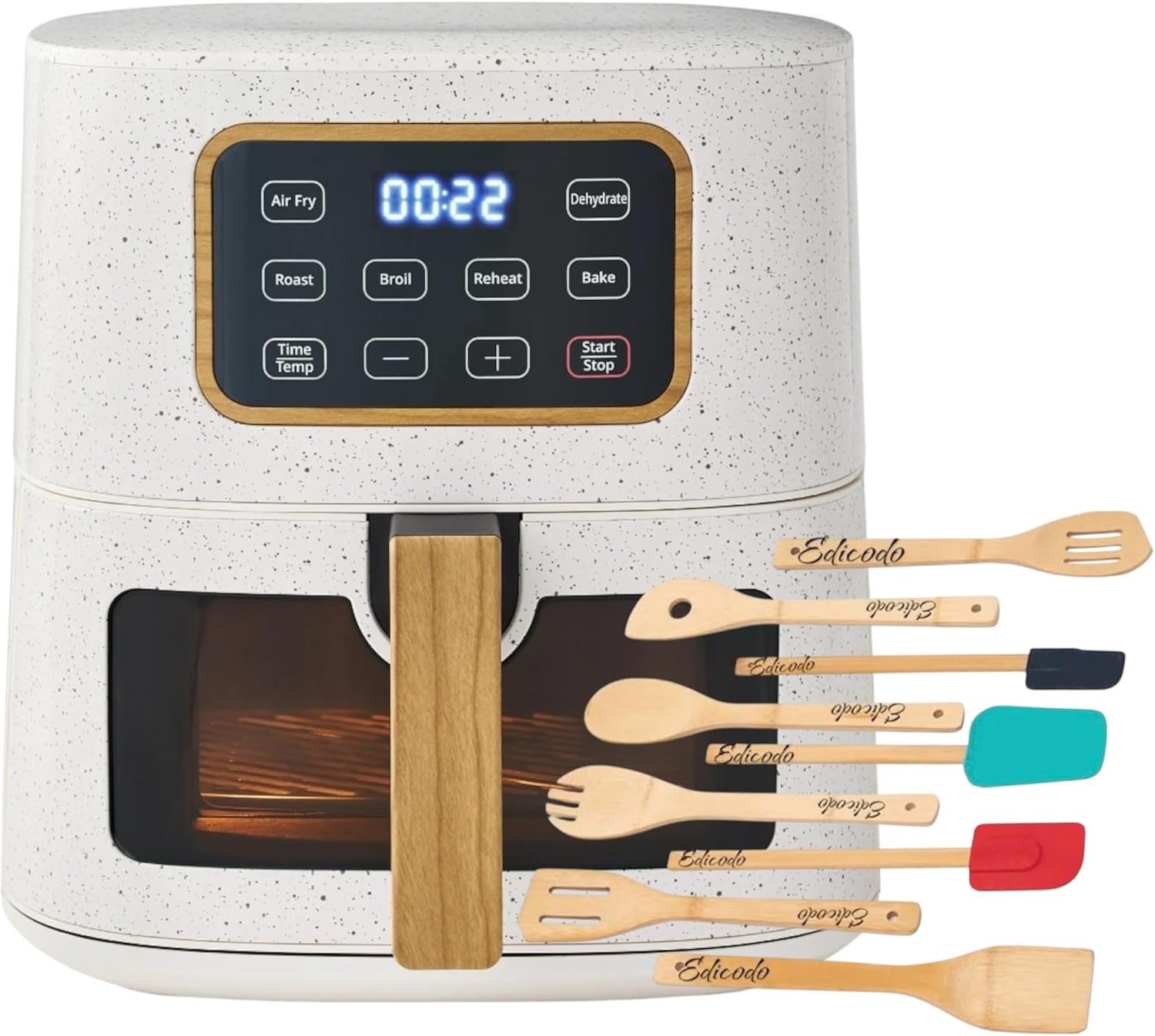 Pioneerr Wmn 5.8 qt Air Fryer, Linen Speckle – Energy Efficient, 9 Pieces Utensil Set, Bundle