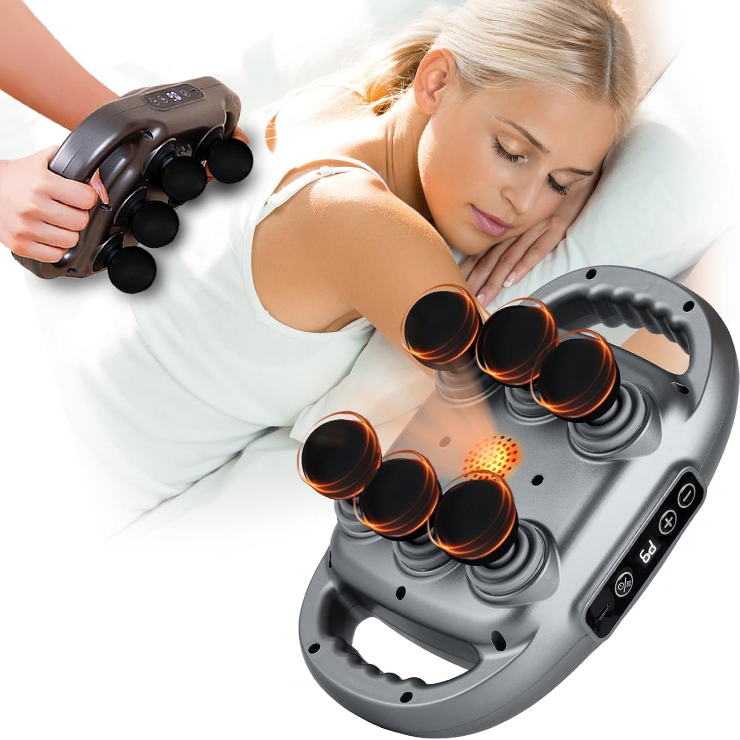 UFFAE 6 Head Massage Gun Deep Tissue with 9 Levels & 9 Modes, Electric Massager Tool for Legs, Arms, Waist, Back, Buttocks – Full Body Muscle Pain Relief, Ideal Gifts for Women, Men, Mom, and Dad