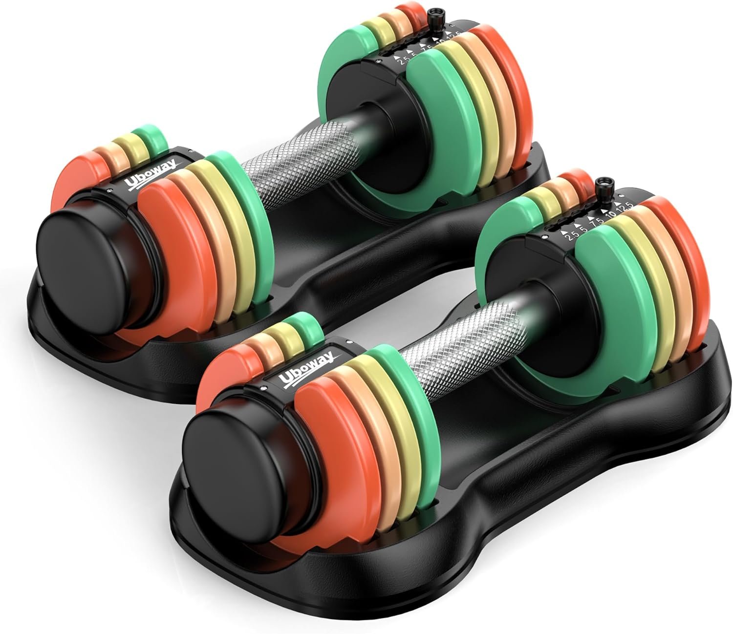 Uboway Adjustable Dumbbell Set, Pair 12.5LB/22.5LB, 5-IN-1 Free Weight Set with Rainbow-Colored Weight Plates & Anti-Slip Handle for Home Gym Strength Training, Compact Size for Women Men Full Body Home Workout