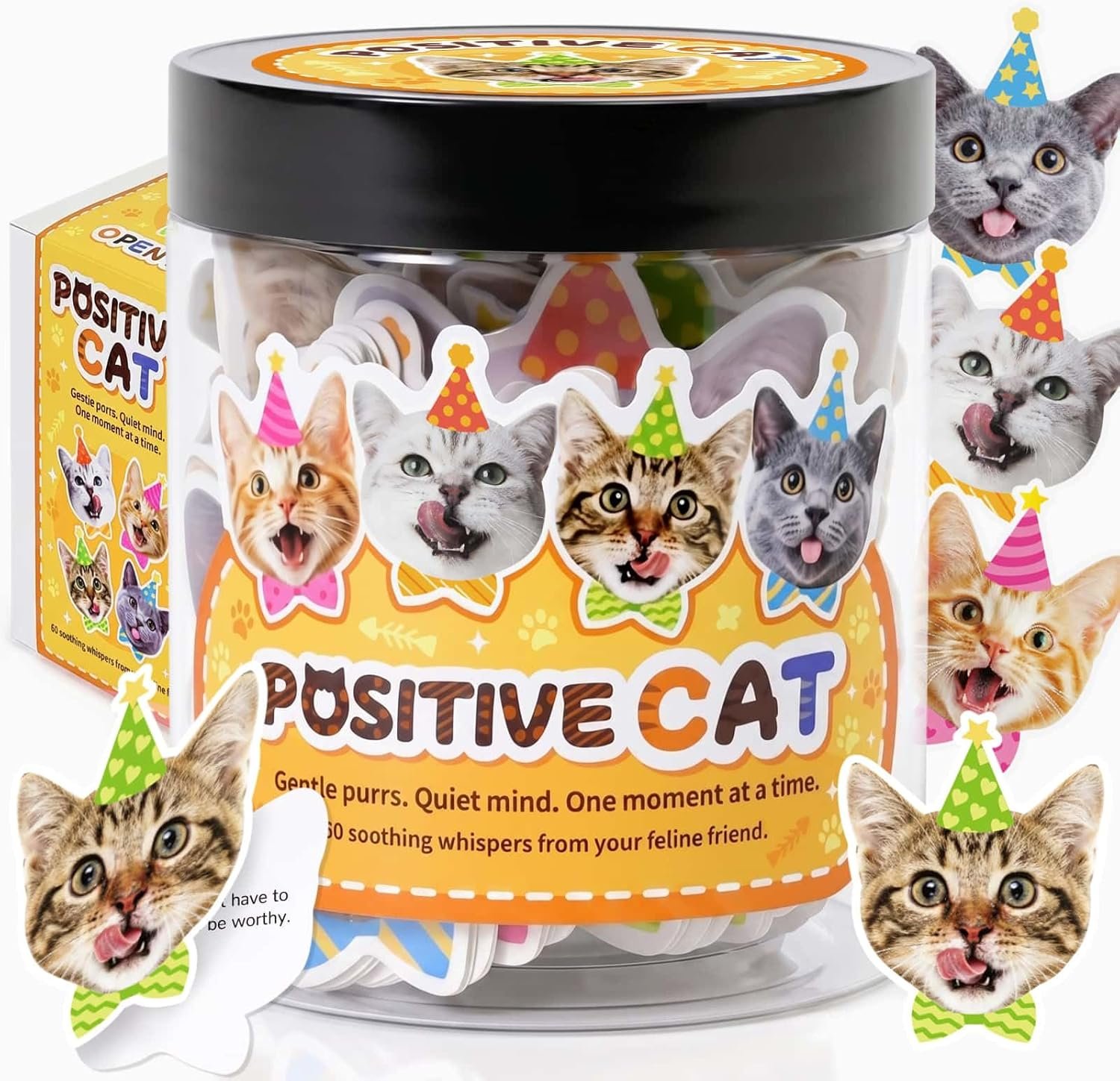 WERNNSAI Positive Cats Jar – 60 PCS Affirmation Cards Cat Gift for Women Daily Inspirational Quotes for Animal Lovers Self-Care Gift for Birthday and Graduation