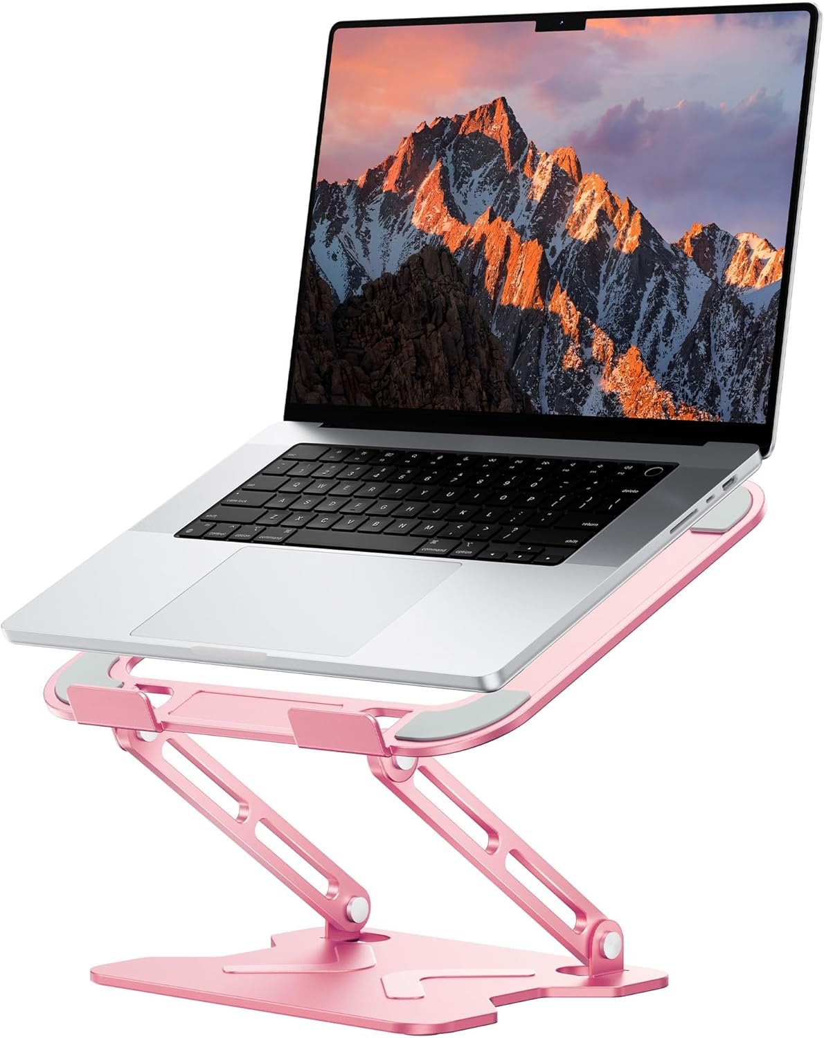 JCZT Adjustable Laptop Stand for Desk, Metal Foldable Laptop Riser, Portable Laptop Holder Mount, Ventilated Cooling Computer Notebook Stand for MacBook Air Pro, All 10-16” Notebooks Laptops, Pink