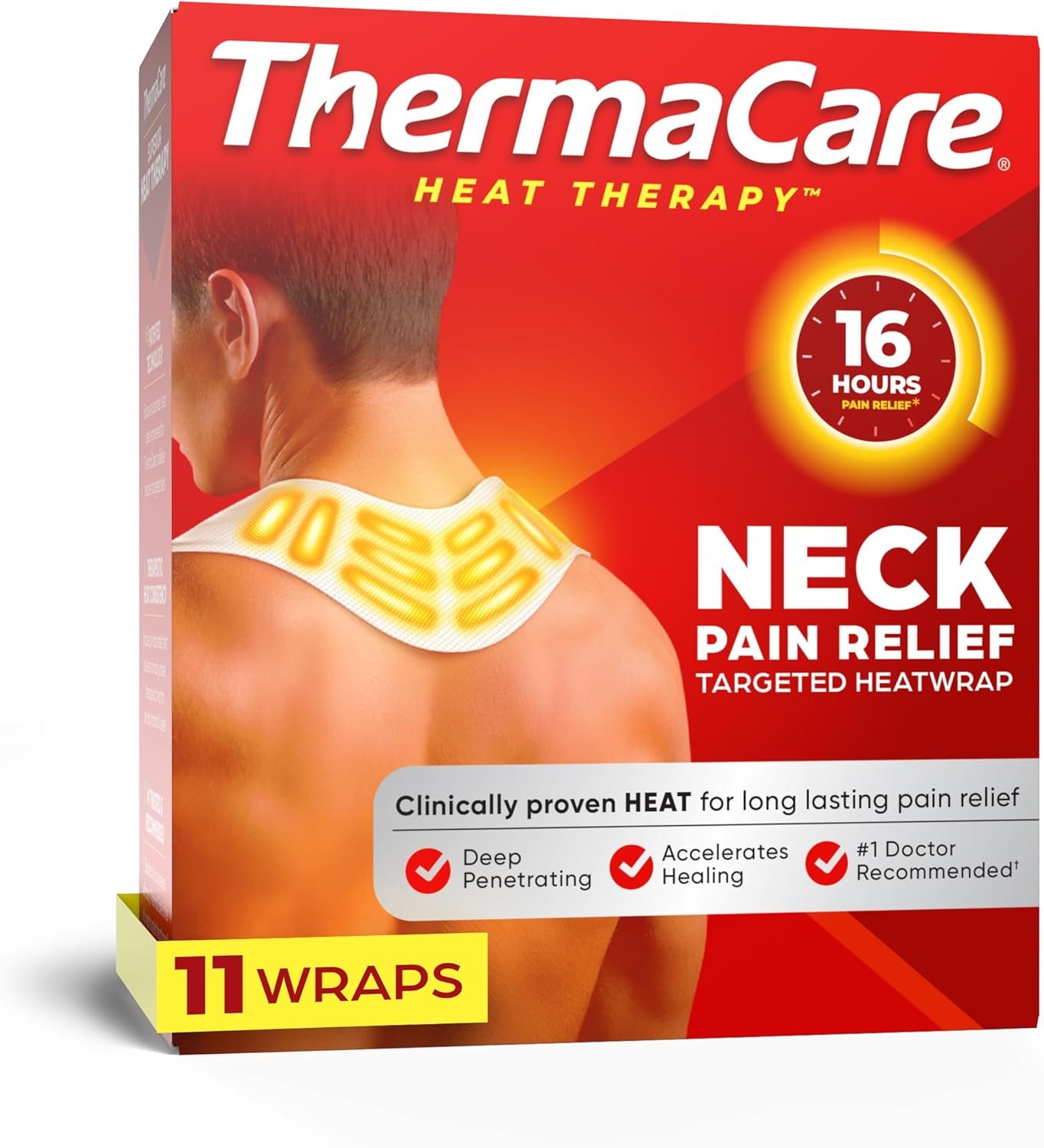 ThermaCare Heat Wraps for Neck & Shoulder Pain Relief – 16-Hour Heat Therapy Heating Pads, Adhesive Heat Patches for Muscle & Joint Pain – Flexible Fit for Comfort & Extended Wear – 11 Count