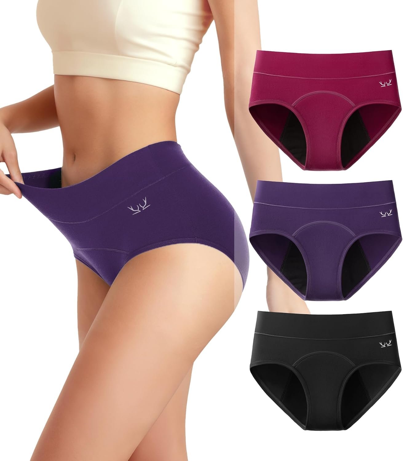 Saliryj Women’s Period Underwear Heavy Flow, High Absorbency Cotton Panties LeakProof Postpartum Menstrual Briefs Women Teens
