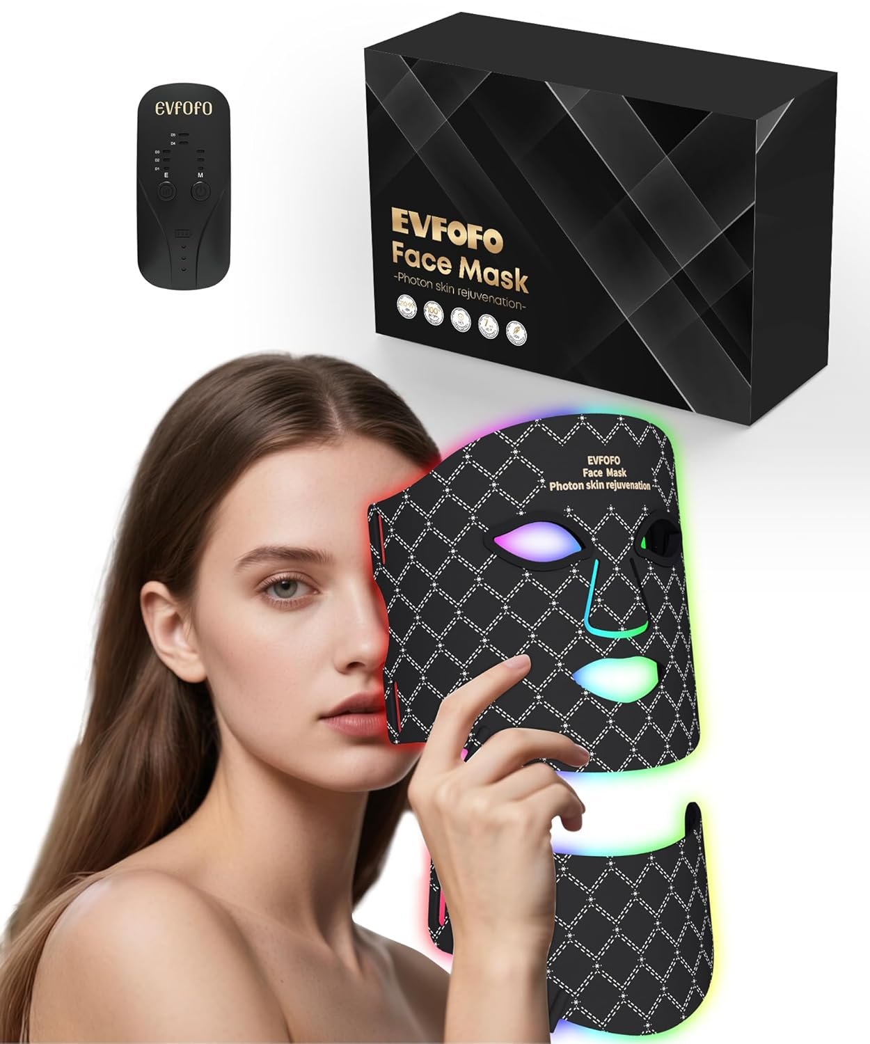 EVFOFO 7-Color LED Red Light Mask with 630nm & 850nm NIR – Red Light Therapy for Face and Neck, Promotes Refined Skin, Clarifies Blemishes & Smooths Fine Lines for Home, Work & Rest