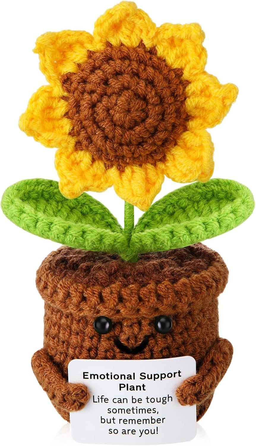 Emotional Support Plush Plant Crochet Sunflower Gifts for Women Mom Teacher Coworker Get Well Birthday Gifts for Women Her Him Wife Girlfriend Boyfriend