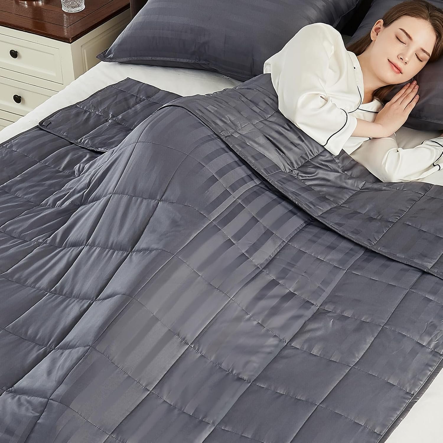 Weighted Blanket Kids (36″x48″ 3lbs),Ultra Soft and Cozy Cooling Weighted Blanket Kids,Heavy Blanket with Machine Washable Soft Blanket, Stripe Grey