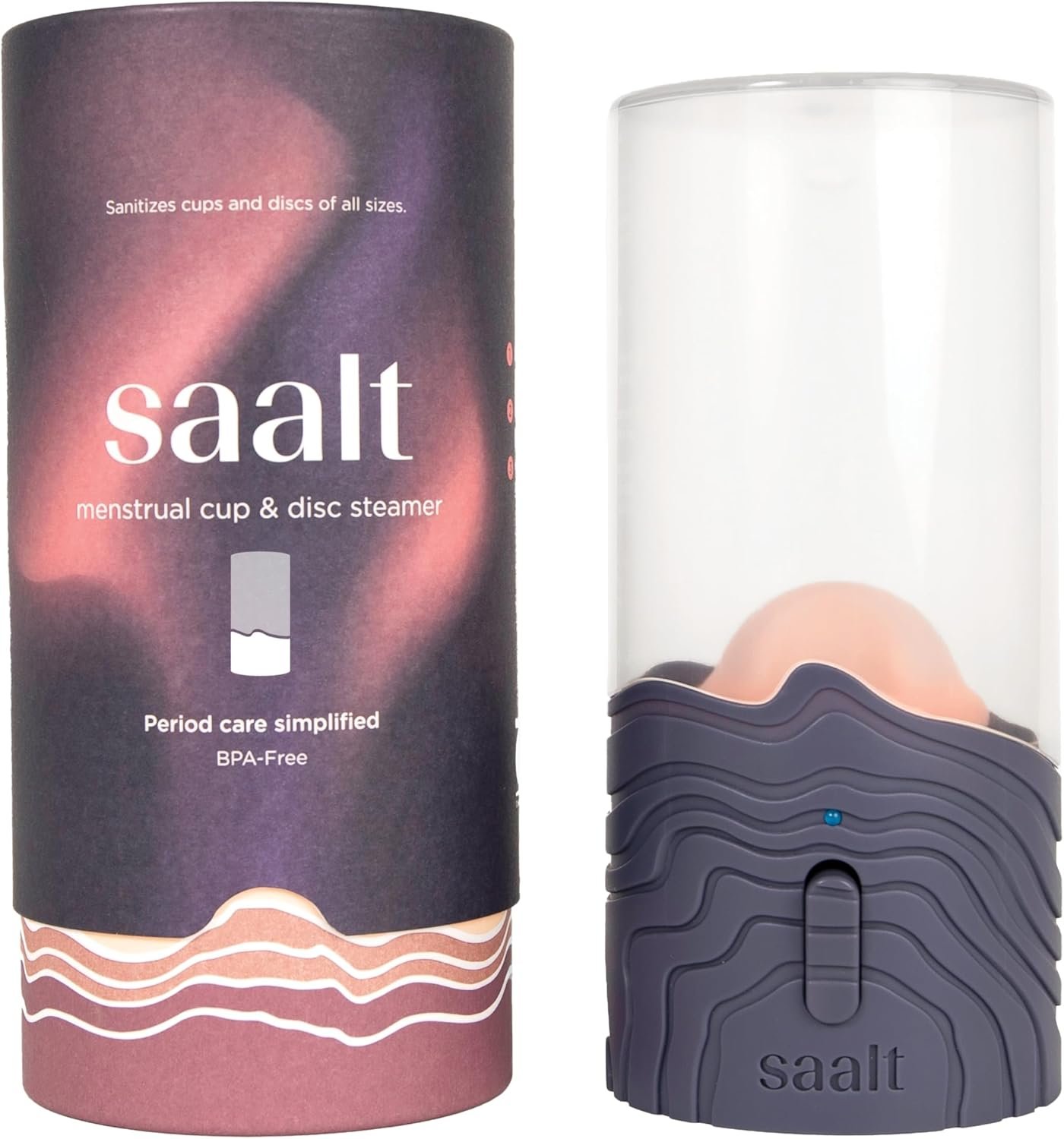 Saalt Menstrual Cup Steamer – Period Cup & Disc Sanitizer – Hands-Free Steam Sanitizer- No-Boil Design with Removable Power Cord – Compact & Portable – Blue Dusk