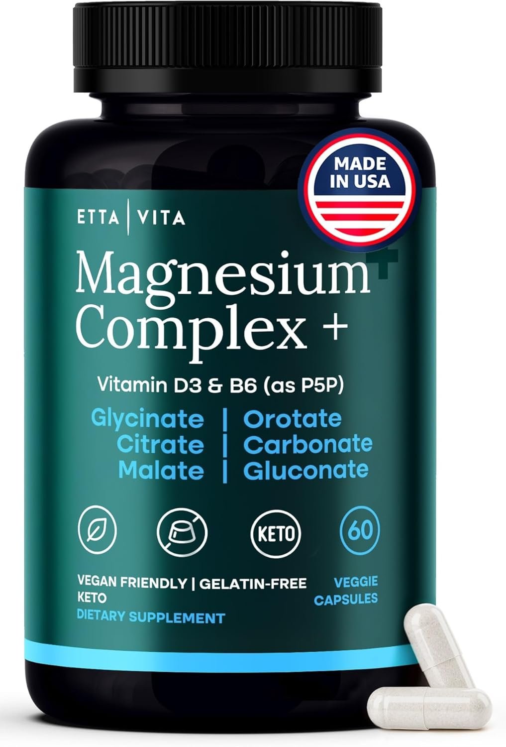 Magnesium Glycinate Complex with Astragalus for Women & Men – 500mg (7-in-1) with D3 & B6, Glycinate, Citrate, Malate, Taurate & Orotate – Daily Wellness Support [Oxide-Free] 60ct