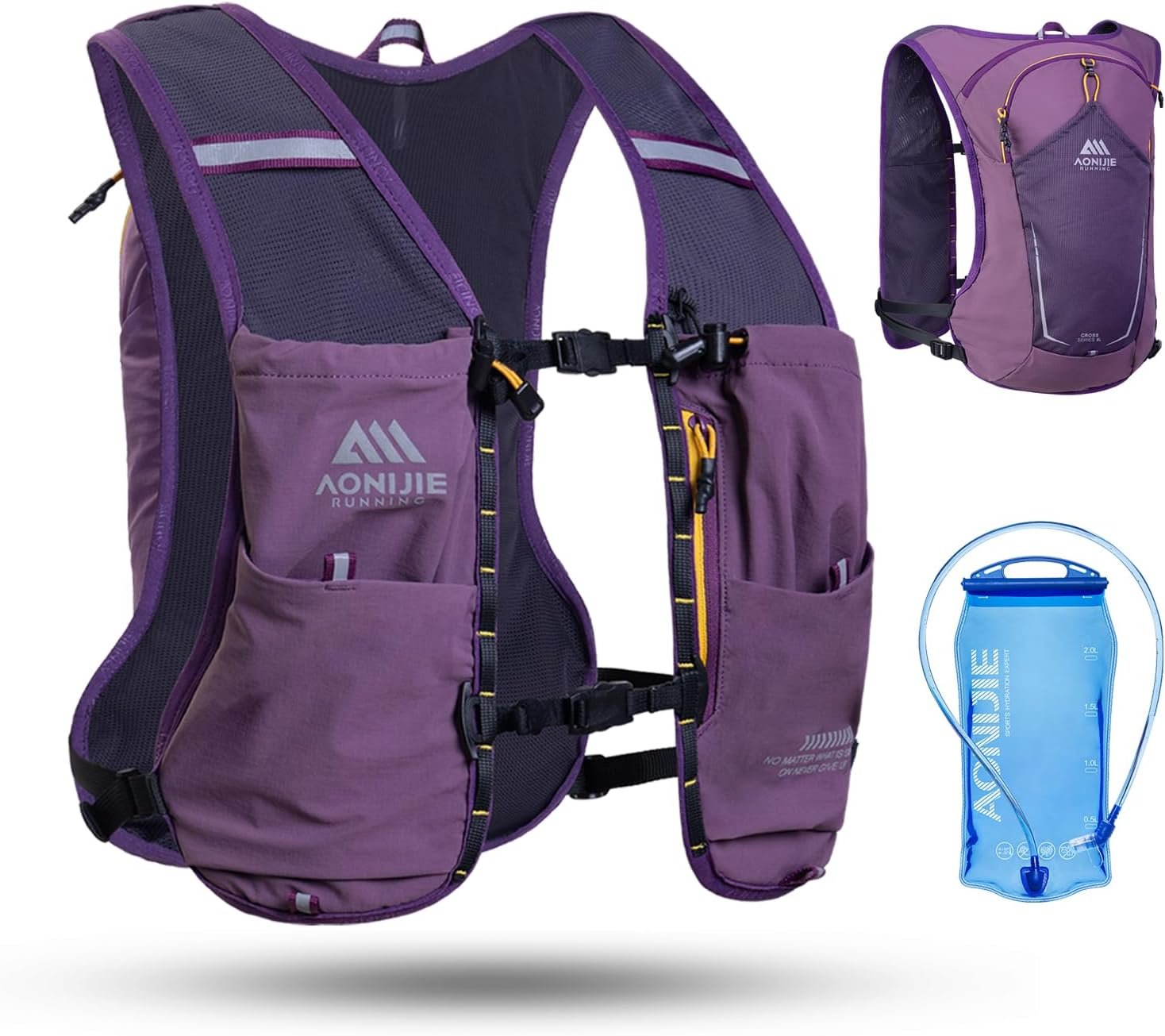 AONIJIE Running Hydration Vest for Men & Women, 8L Hydration Backpack, Multiple Pocket Designs for Water Bottles/Bladders, Lightweight Breathable for Hiking, Climbing, Marathon & Cycling