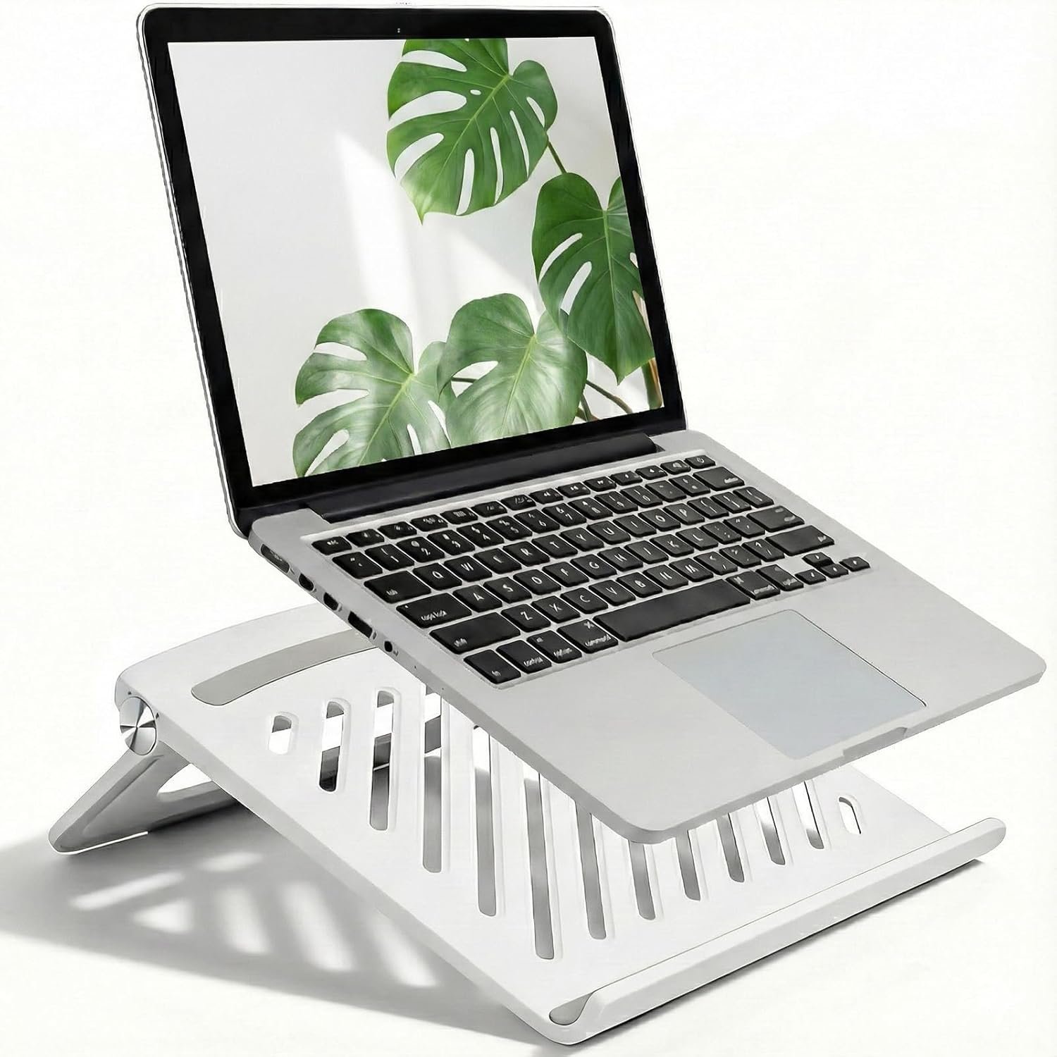 White Laptop Stand for Desk – Adjustable Foldable Laptop Riser, Fun White Elephant for Women Coworkers, Ventilated & Sturdy with Anti-Slip Pads for MacBook, Home, Office