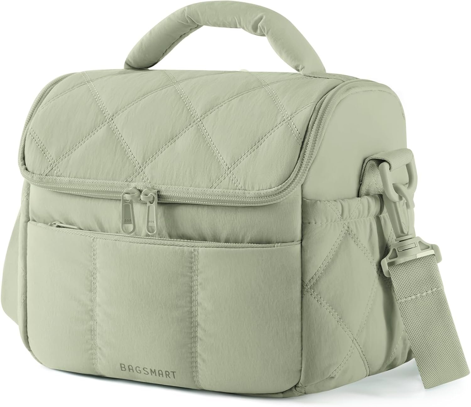 BAGSMART Insulated Lunch Bags for Women, Cute Quilted Lunch Box, Lightweight Puffy Padded Waterproof Lunch Tote, Reusable Lunch Cooler for Work Picnic Travel, Sage Green