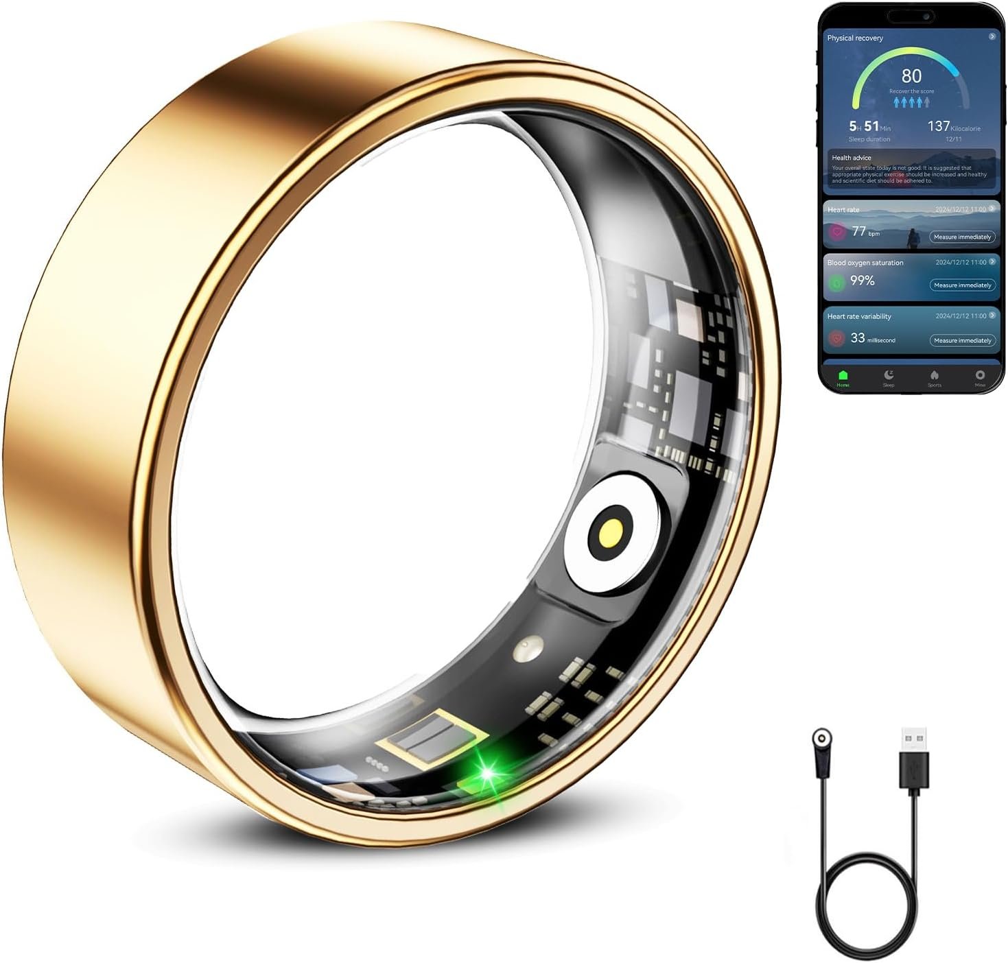 Mirlray Smart Ring for Women & Men, Smart Ring Health Tracker, Blood Oxygen & Heart Rate Monitor, Long Lasting Battery Sleep Ring, Waterproof Fitness Ring (Rose Gold, 9)