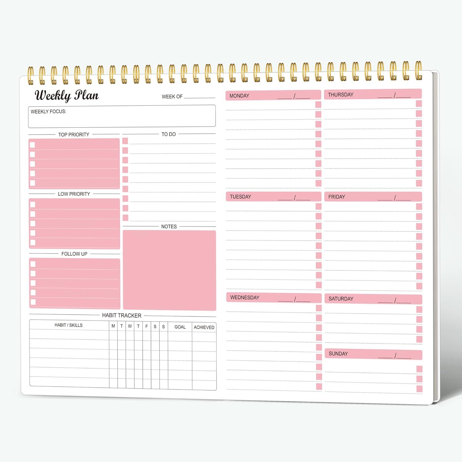 Weekly Planner Notepad Undated Weekly Goals Schedule Planner To Do List Notebook Planning Pad Calendars Organizers Habit Tracker Journal for Man & Women,52 Weeks (8.5×12″)