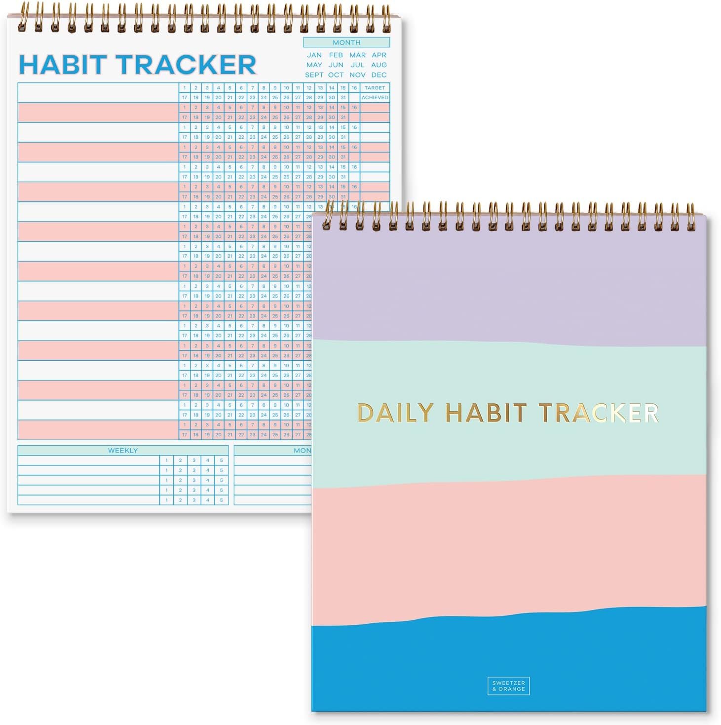 S&O Striped Habit Tracker Calendar – 24 Month Daily task Journal – Undated Routine Planner with Personalized Goal Chart for Health, Fitness & Finance – Weekly Chore Chart for Adults