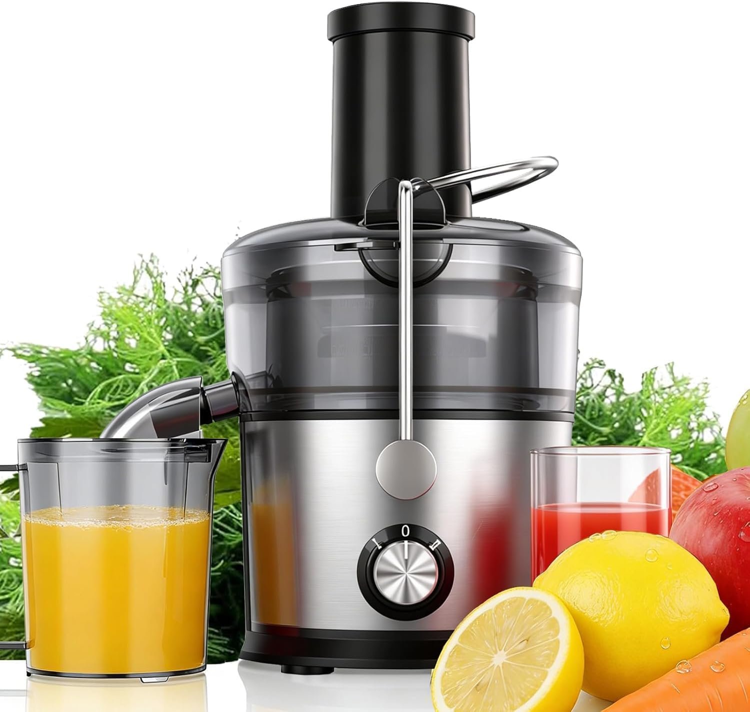 Juicer Machines, 1200W Juicer with 3″ Feed Chute for Whole Fruits and Vegs, Dual Speeds Centrifugal Juice Extractor, Heavy Duty Full Copper Motor, 35oz Large Juice Jug, Stainless Steel