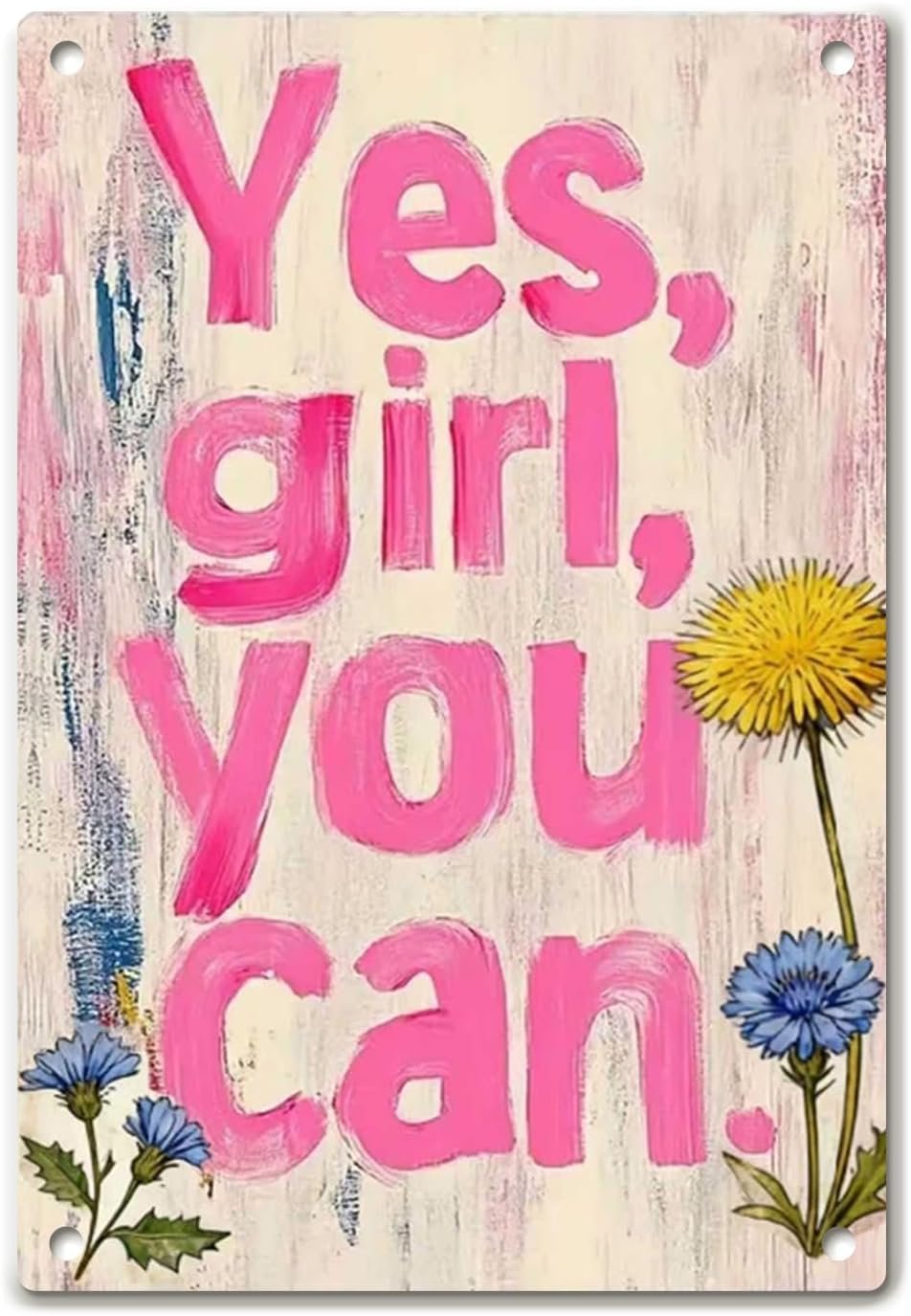 Inspirational Quotes Wall Art Metal Sign -Yes Girl You Can Positive Affirmation Quote Metal Tin Sign Wall Decor Poster Motivational Gallery Style Print for Bedroom Living Room Office Decor 8×12