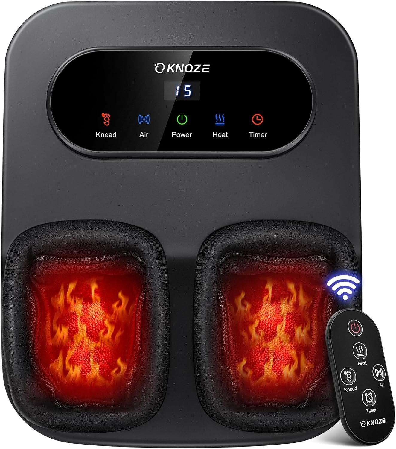 KNQZE Foot Massager with Heat and Remote, Shiatsu Deep Kneading Feet Massager for Plantar Fasciitis & Neuropathy, Foot Warmer, Gifts for Mom Women Men Dad, Fits Up to Men Size 12(Black)