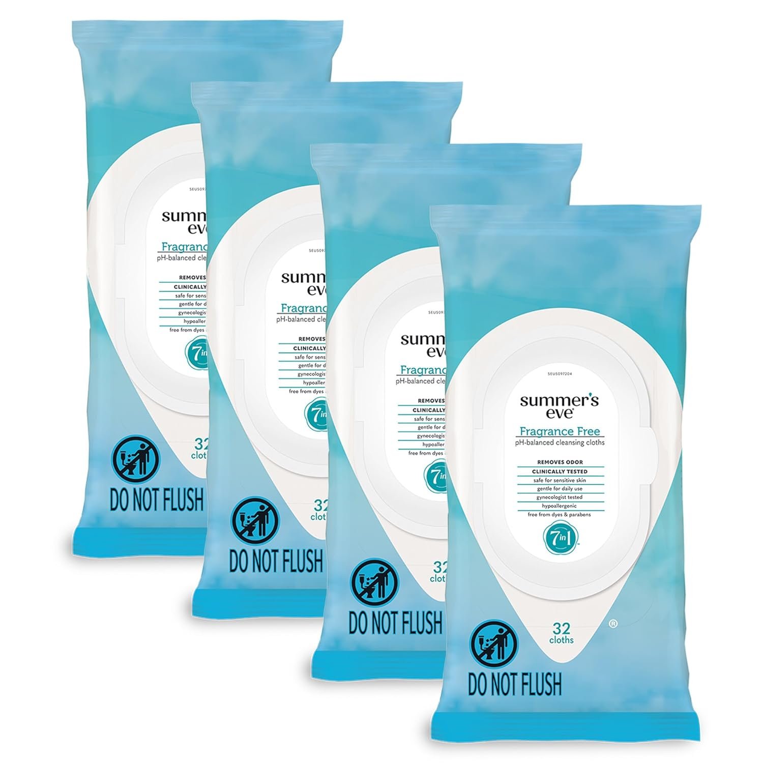 Summer’s Eve Feminine Wipes, Fragrance Free, Vaginal Wipes with Gentle pH-Balanced Micellar Water Formula, Feminine Care to Help Remove Vaginal Odor, Gynecologist Tested, 32 Wipes, 4 Pack