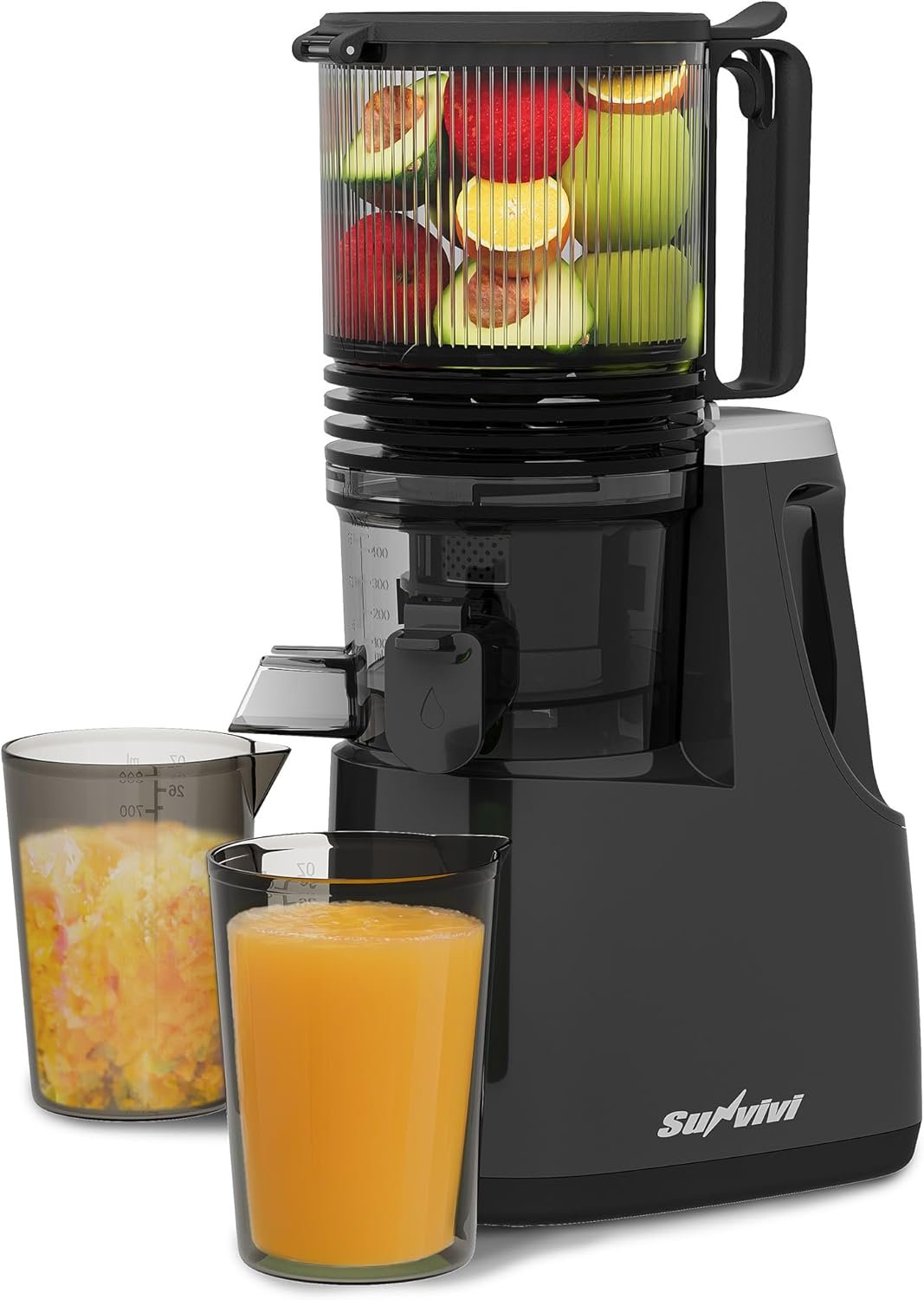 Sunvivi Cold Press Juicer with 5.9″ Wide Feed Chute, 150W Slow Masticating Juicer Machines Fit Whole Vegetables & Fruits, Easy to Clean, Dual-Layer Strainer, High Yield Juicer for Home, Black